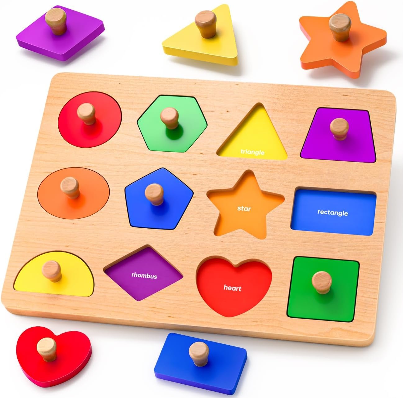 Wooden Shape Peg Puzzles for Toddlers 1 2 3 Year Old Boys Girls Gifts: Shape Sorter & Color Match Baby Puzzles 12-18-24 Months – Montessori Toys for 1 2 3 Year Old Toddler Learning Activities