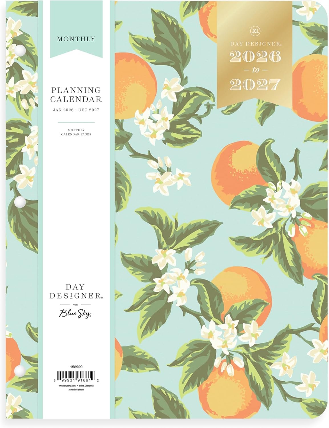 Blue Sky 2026 24-Month Monthly Planner, 8.5″x11″, Orange Blossom Mint | January 2026 – December 2027, Flexible Cover, Stapled Binding, 3-Hole Punched To Fit into 3-Ring Binder, Day Designer