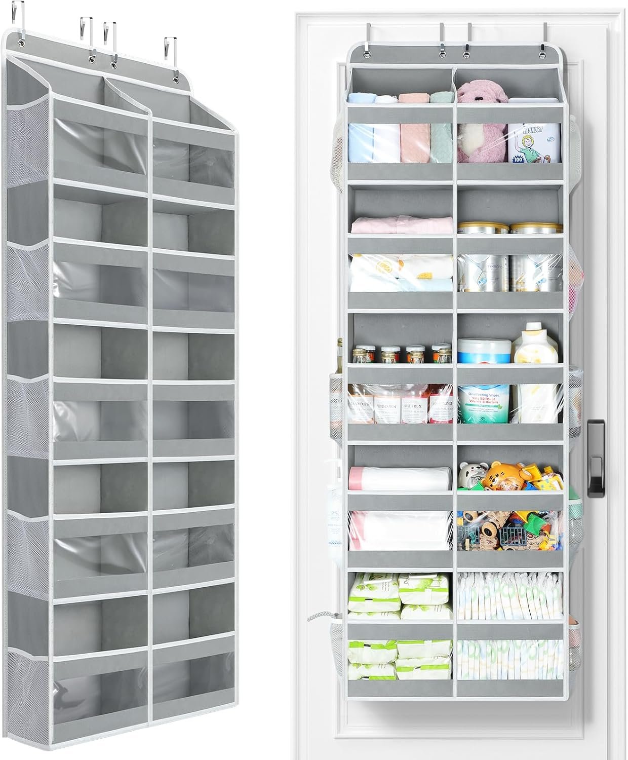 Yecaye 5-Tier Over The Door Organizer Dual-Column, 80lbs Load Over The Door Storage of 10 Compartments, Heavy Duty Door Organizer Hanging for Bedroom Closet Dorm Bathroom Pantry, Grey 1 Pack