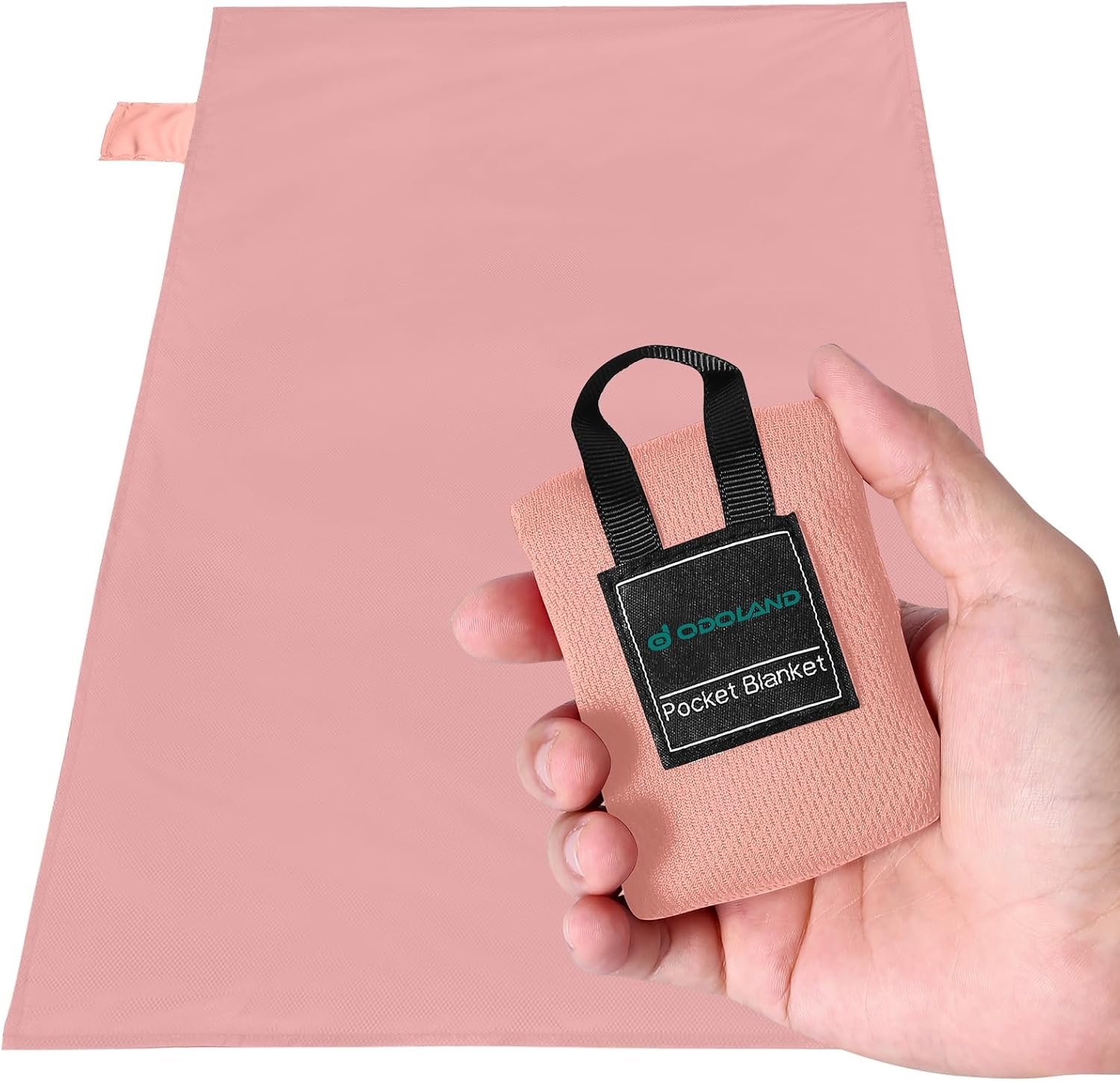 Odoland Sandproof Beach Blanket, Waterproof Portable Mat with Carry Pouch | 43.3“x27.5” Quick Drying & Foldable Lightweight Sand Free Beach Mat Tarp for Hiking, Camping, Travel, Pink
