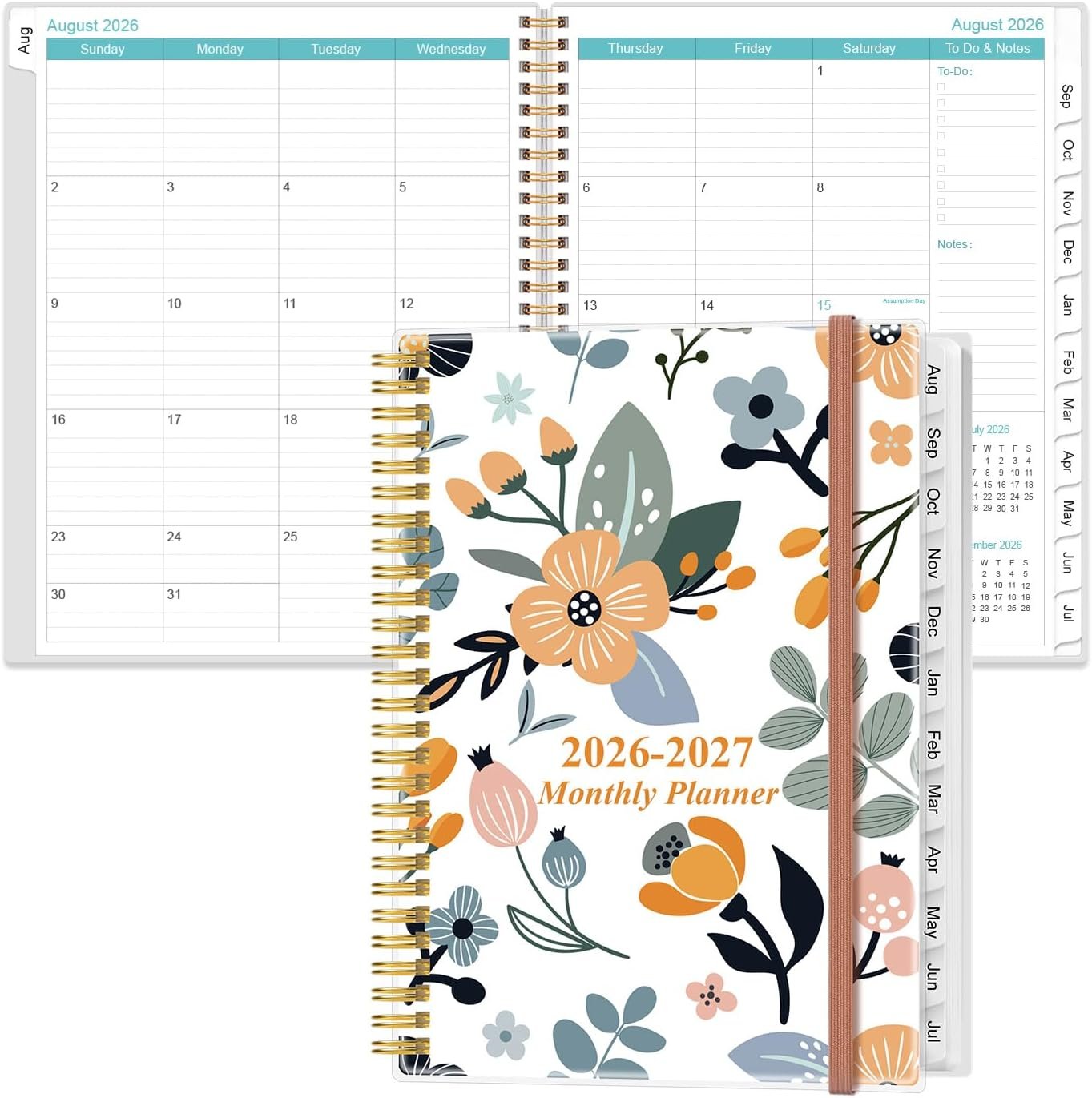 2026-2027 Monthly Planner – 17 Monthly Calendar, August 2026 – December 2027, Two Pages Per Month, 9″ x11″ Planner with Tabs, Strong Twin-Wire Binding, Inner Pocket, Rose Flowers