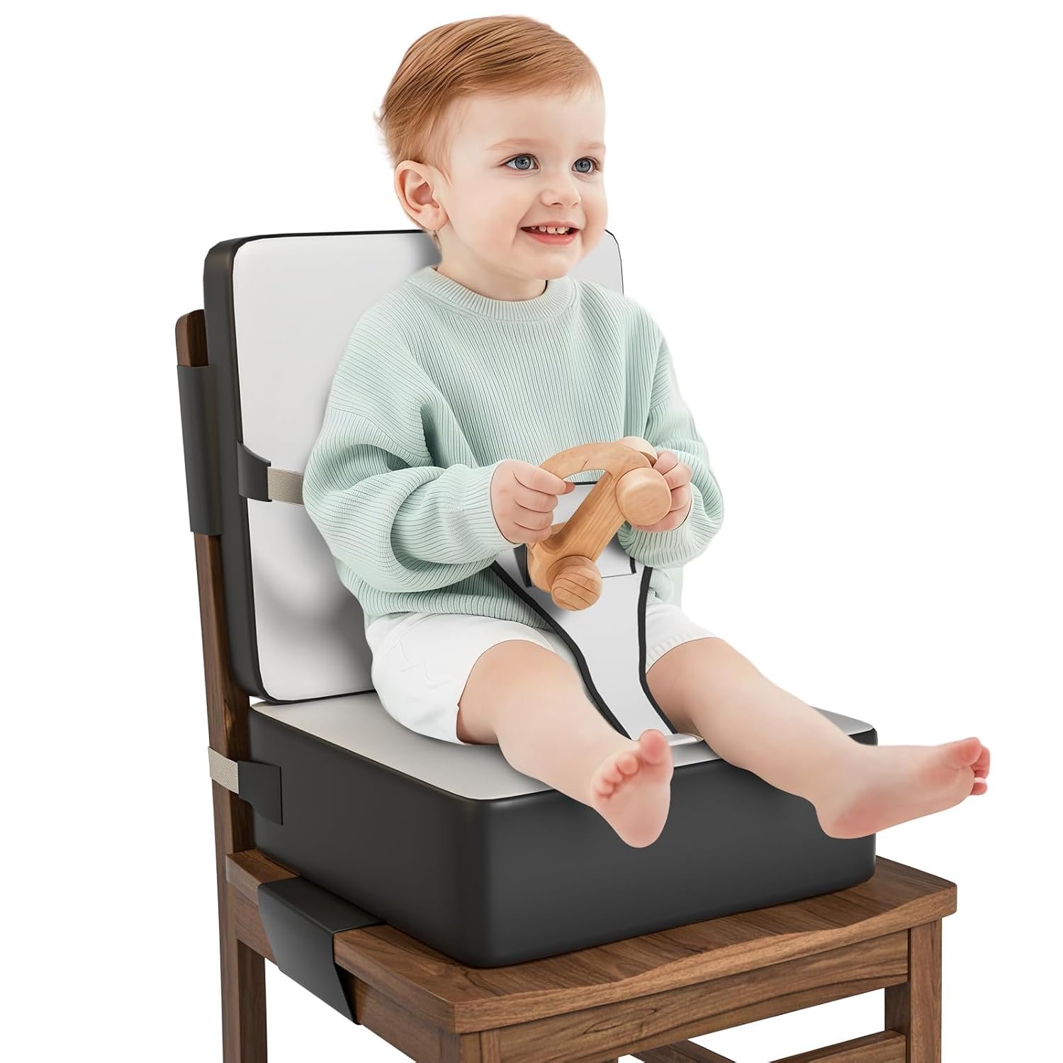 Booster Seat for Kitchen Chair, Toddler Booster Seat for Dining Table with Backrest & Safety Buckles, Non-Slip Portable Dining Seat, High Chair Alternative for Home & Travel