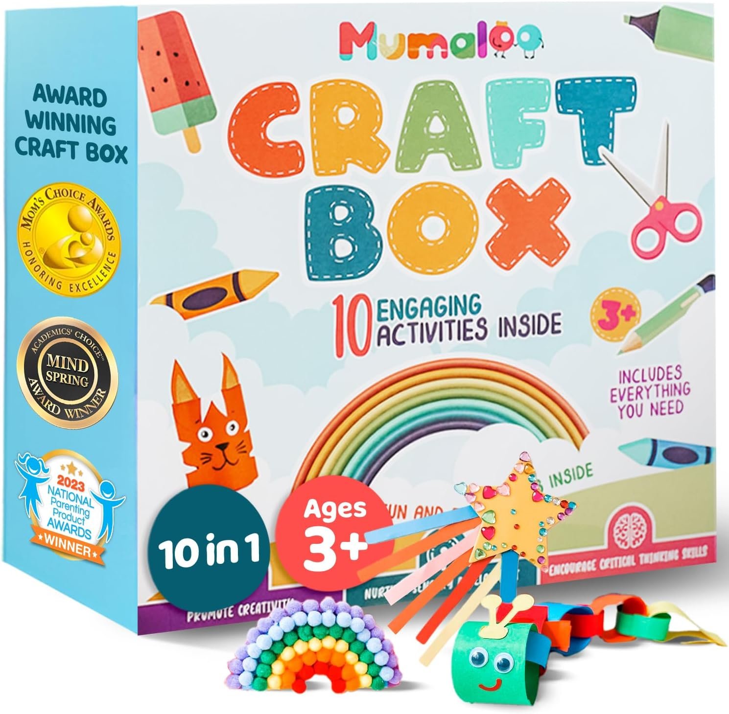 Mumaloo Arts and Crafts Kit for Kids – 10 Projects Ages 4–8 | No-mess craft box for girls & boys | Preschool homeschool art supplies | Educational gift | 3 4 5 6 7 8 year old toddler