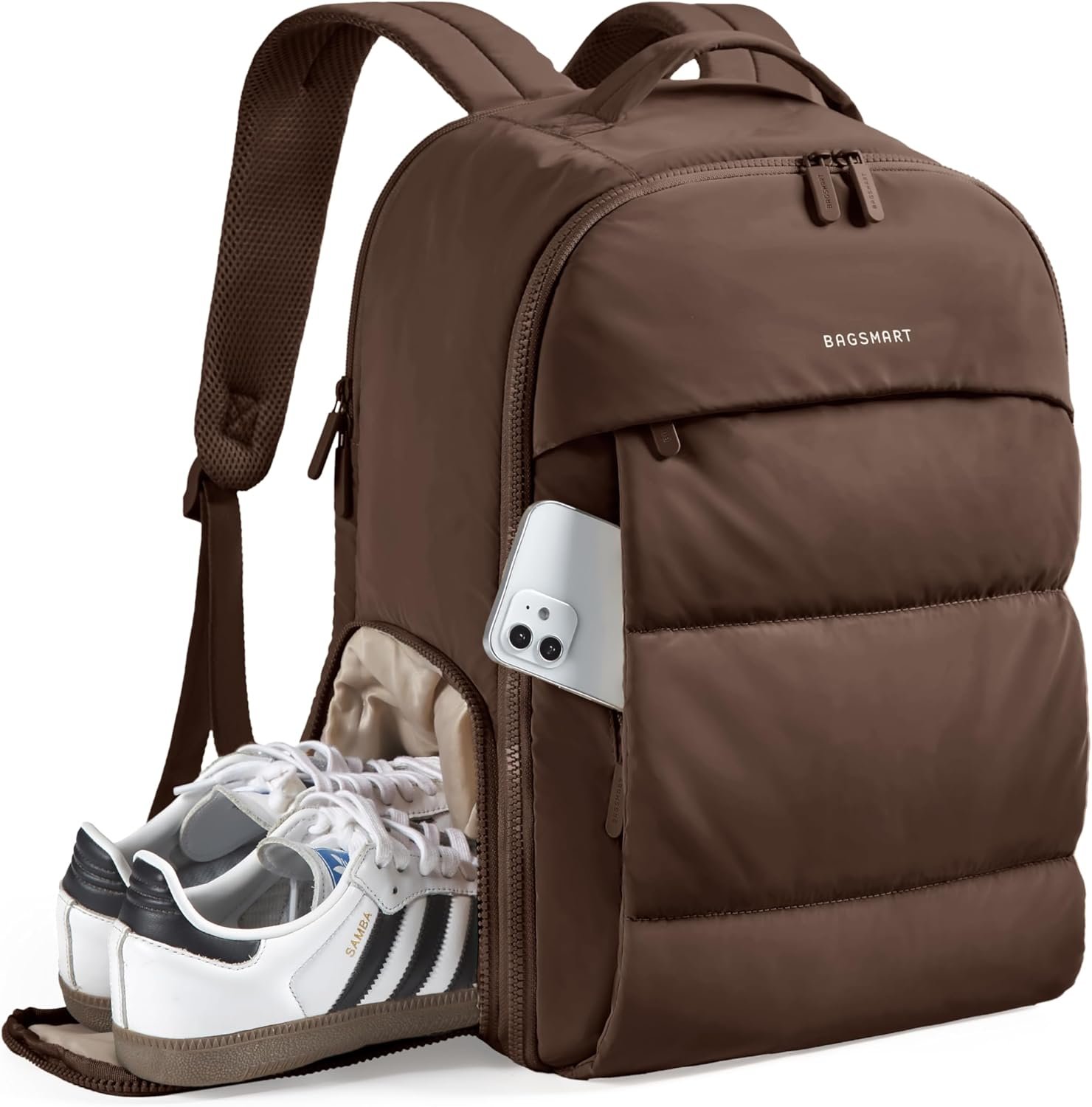 BAGSMART Travel Backpack for Women, Gym Backpack with Shoe Compartment | Carry on Backpack Airline Approved, PVC Wet Pocket, Fits 15.6″ Laptop, Large Side Pocket, Lightweight, Water-resistant