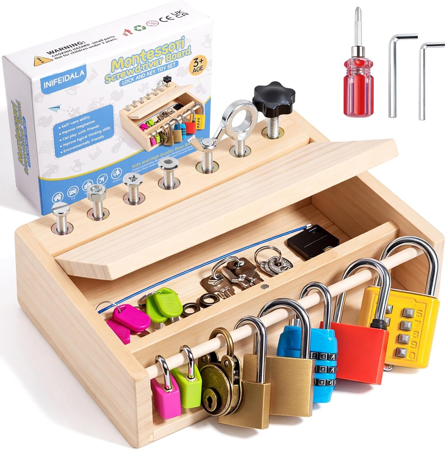 INIFEIDALA Montessori Toys for 3 4 5 6 Year Old Birthday Gift | Screwdriver Board Set,Lock and Key Toy,Fine Motor Skills,STEM Toys,Educational Learning Sensory Activities