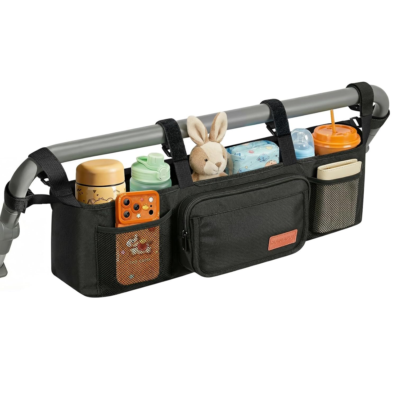 Double Stroller Organizer for Bob Duallie/Jeep Side by Side Double Stroller | Double Stroller Caddy for Baby Jogger City Mini GT2, Double Jogging Stroller Accessories with Cup Holder, Parent Console Bag