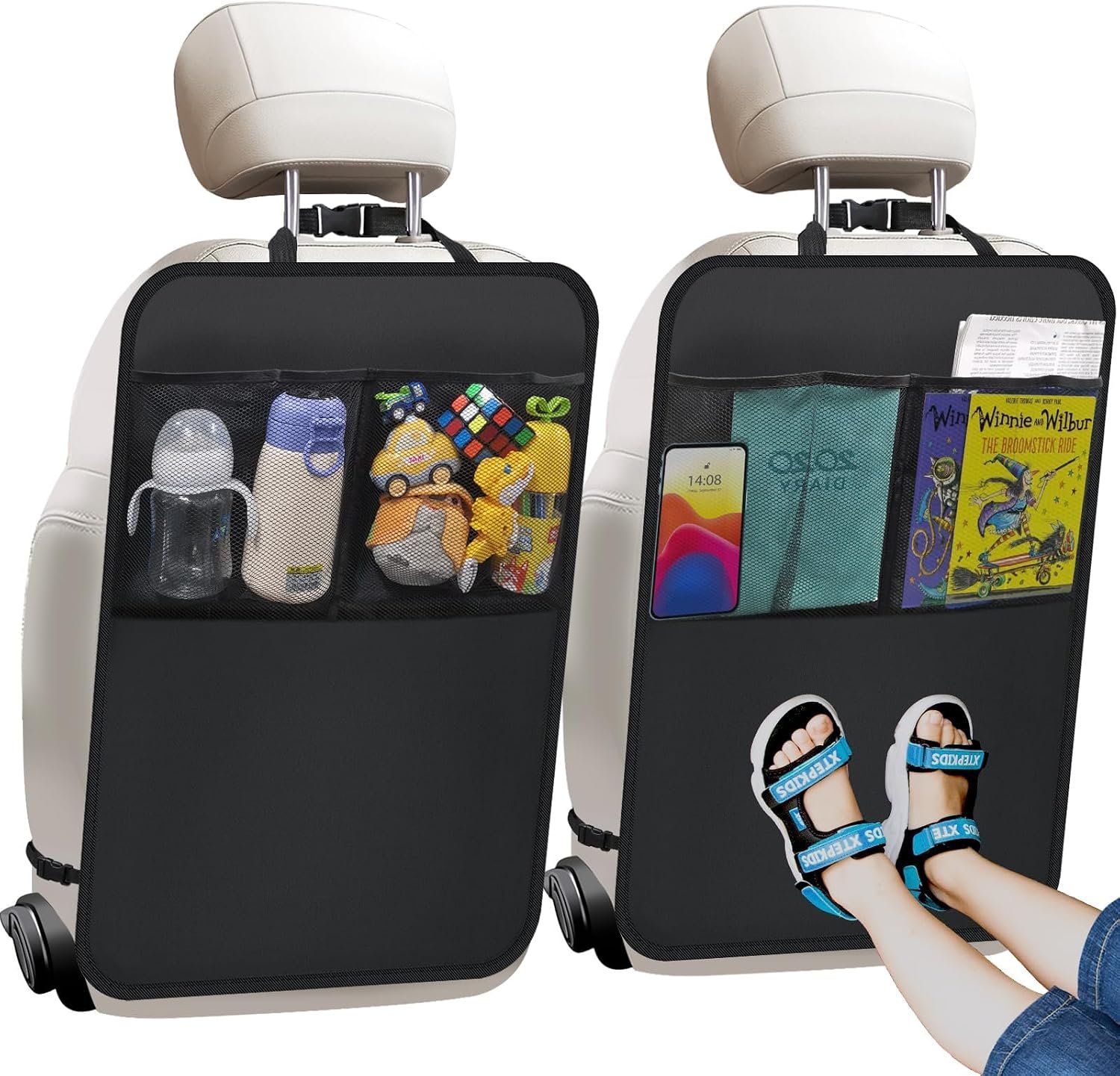 Kick Mats with Organizer -2 Pack Backseat Protector SeatCovers for Your Car, SUV, Minivan or Truck Seats – VehicleBack Seat Kids Safety Accessories -Universal Fit AutomotiveInterior Protectors