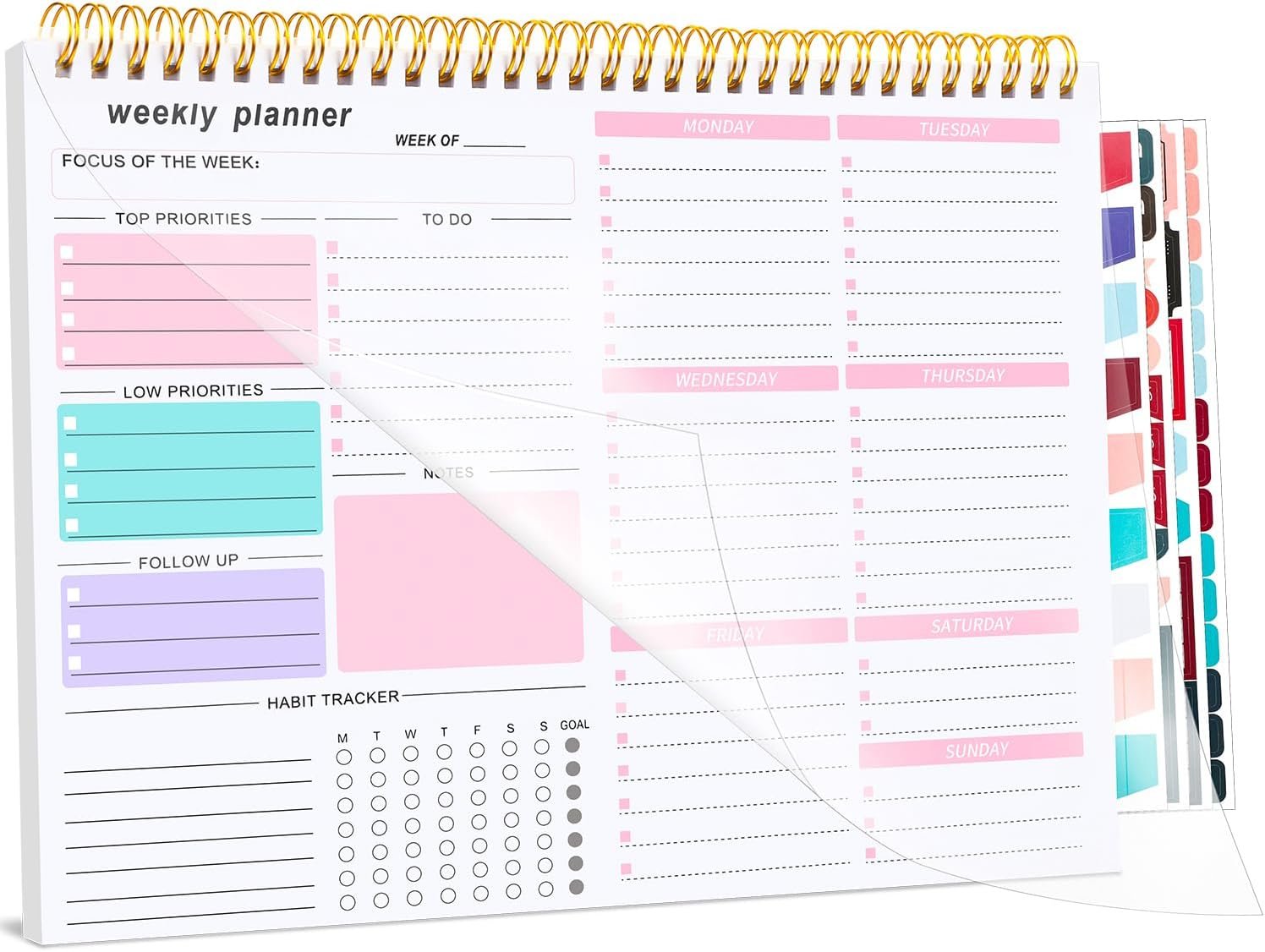Thboxes Weekly Desk Planner, 8.5×11 In To Do List Notepad, 52 Sheets, Pink | Productivity Organizer, Work from Home Essentials, Undated Tear Off Pages, Office, College, School, Student and Teacher Gifts