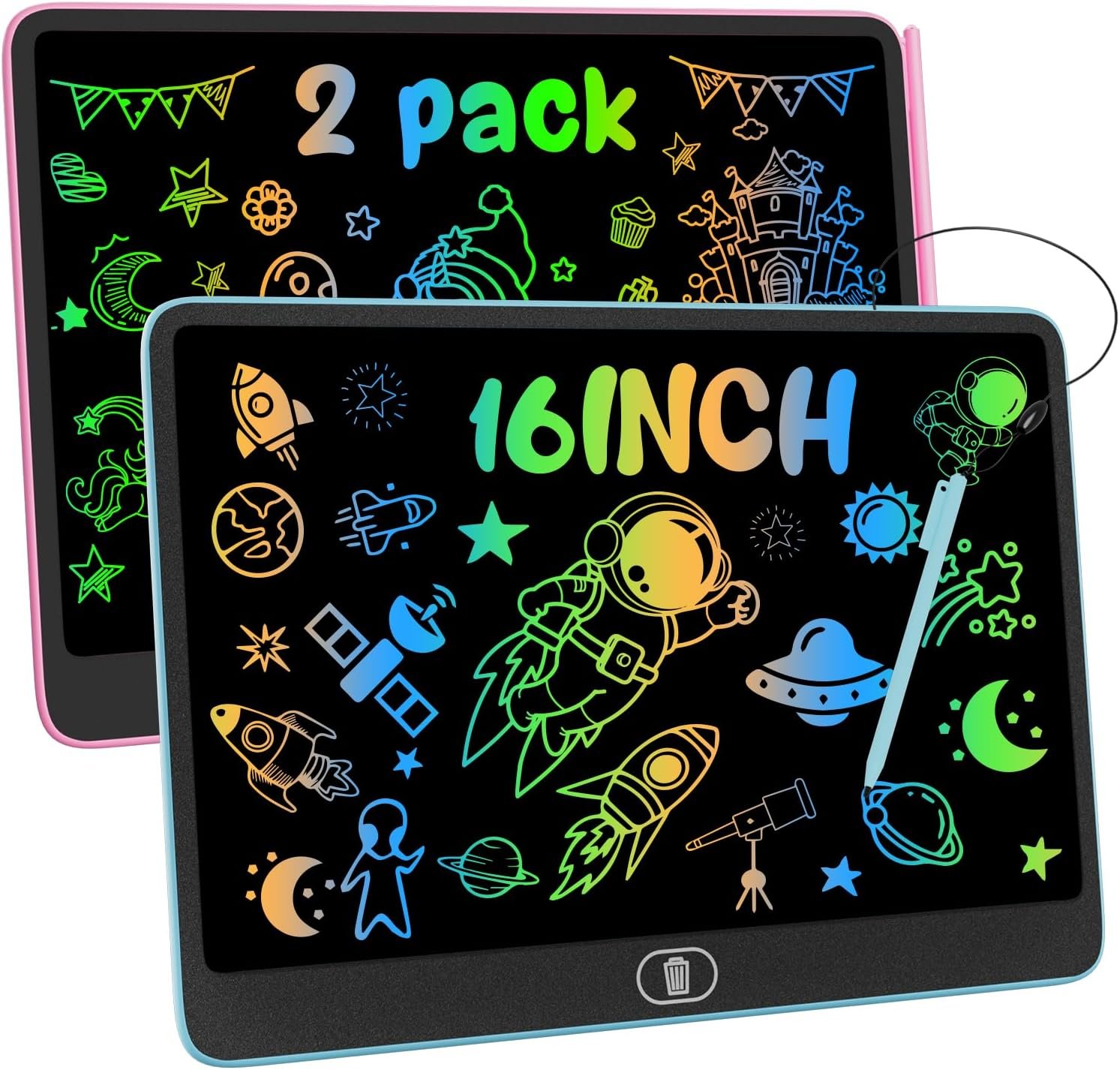 LCD Writing Tablet, 2PCS 16 Inch Colorful Drawing Pad for Kids, Eye Protection Drawing Pads with Lock & Erase FUNC, Birthday Gifts and Toys for 3 4 5 6 7 8 Year Old Girls Boys