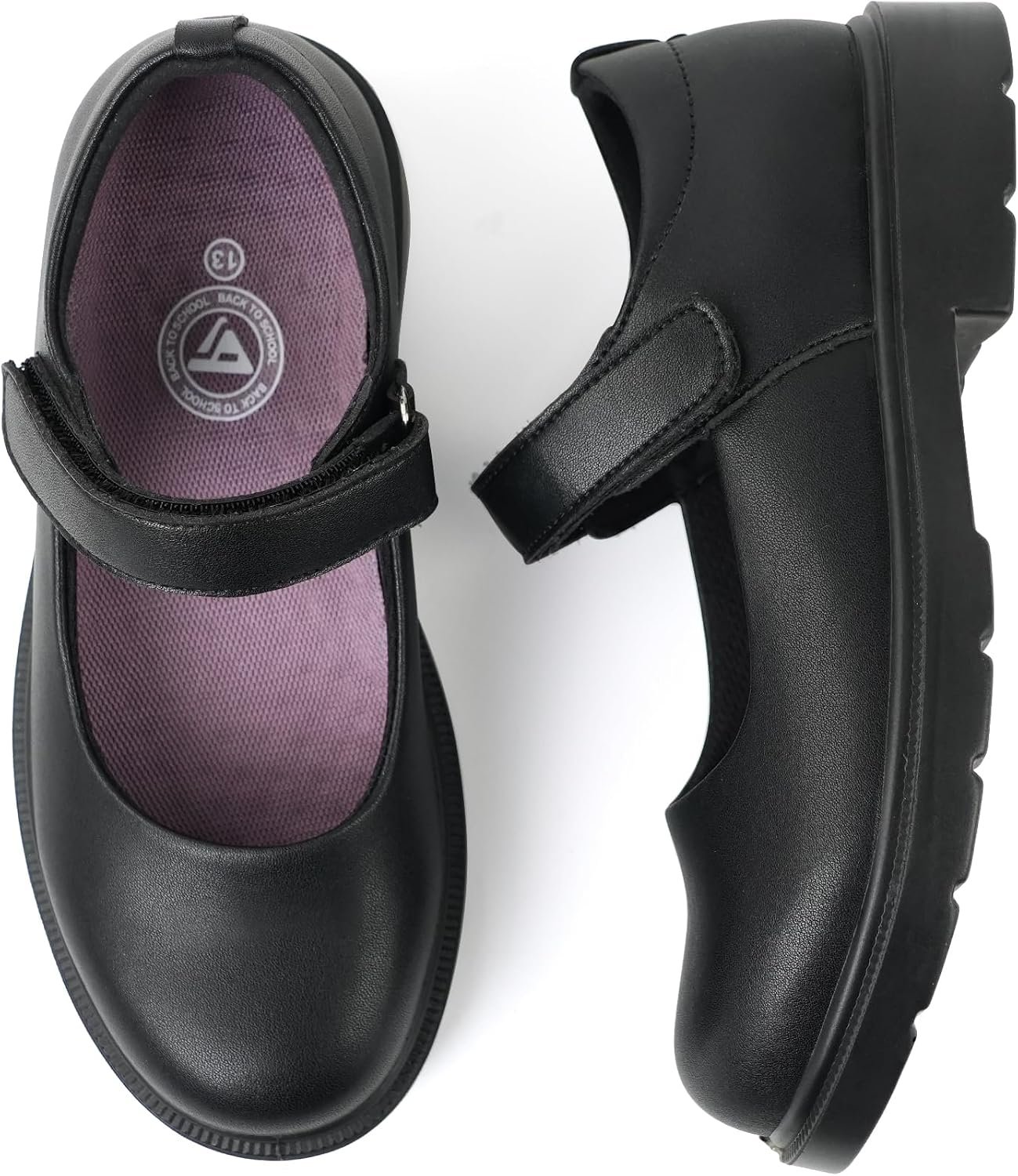 JABASIC Girls Mary Jane School Dress Shoes Hook Loop Strap Non-Marking Sole for Everyday and Parties