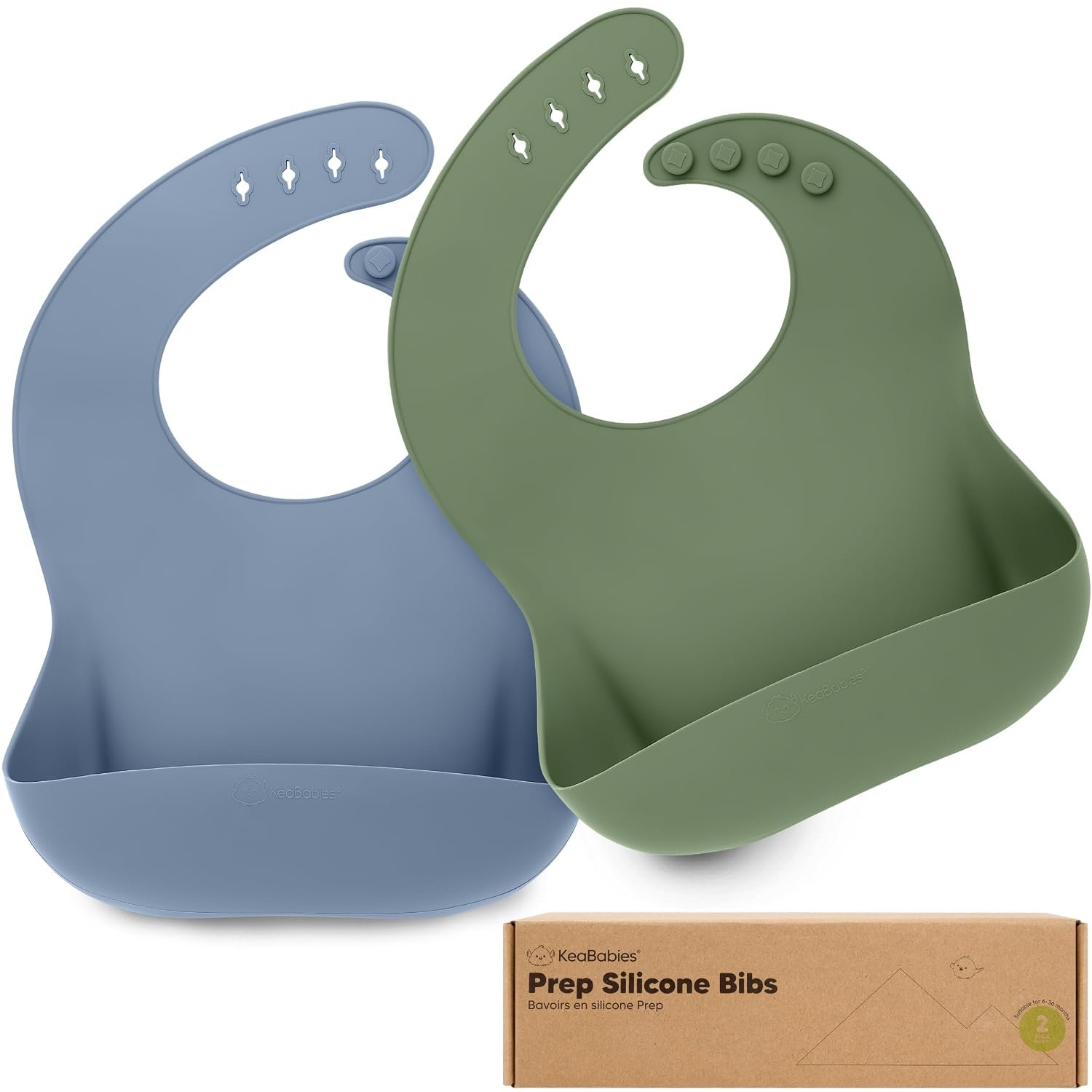 KeaBabies 2-Pack Silicone Bibs for Babies, Toddlers Girl, Boy (Slate) | Sturdy Food-Grade Baby Bibs for Eating, Large Food Catcher, Easy Clean & Put On, Waterproof Baby Feeding Essentials, BPA-Free