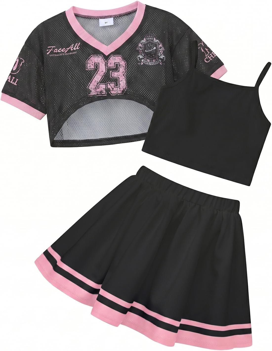 PureChapter Girls 2 Piece Outfits Cheer Jersey Pleated Skirt Set Size 7-13 | Cheer jersey top with pleated skirt, 2 piece set. For cheer, tennis & school. Machine-washable, sizes 7-14