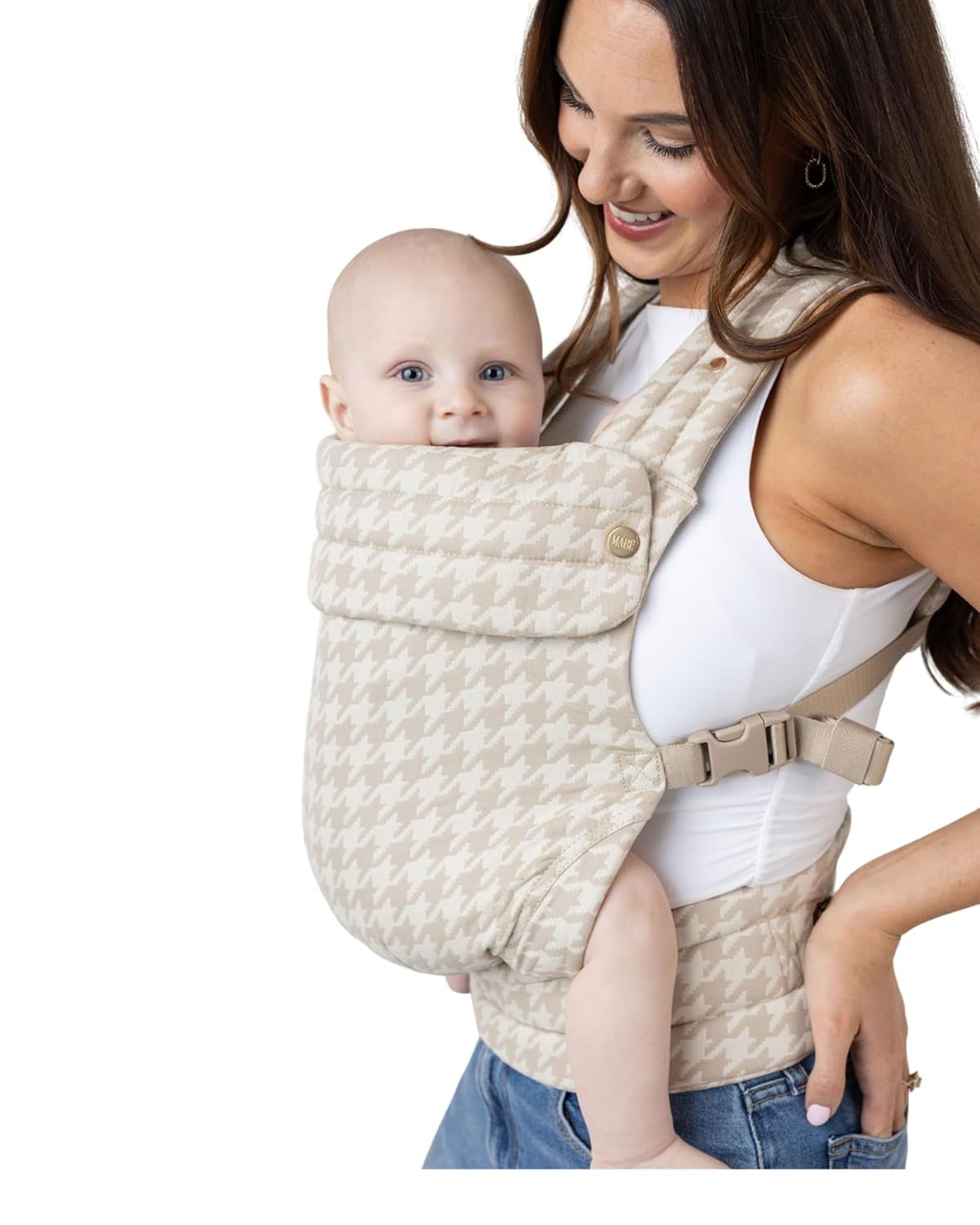 Mabē Monarch Ergonomic Baby Carrier – Premium Cotton Soft Structured Newborn to Toddler Carrier with Hip-Healthy Design, 3 Carry Positions (9-46 lbs), Lightweight & Breathable, (Houndstooth)