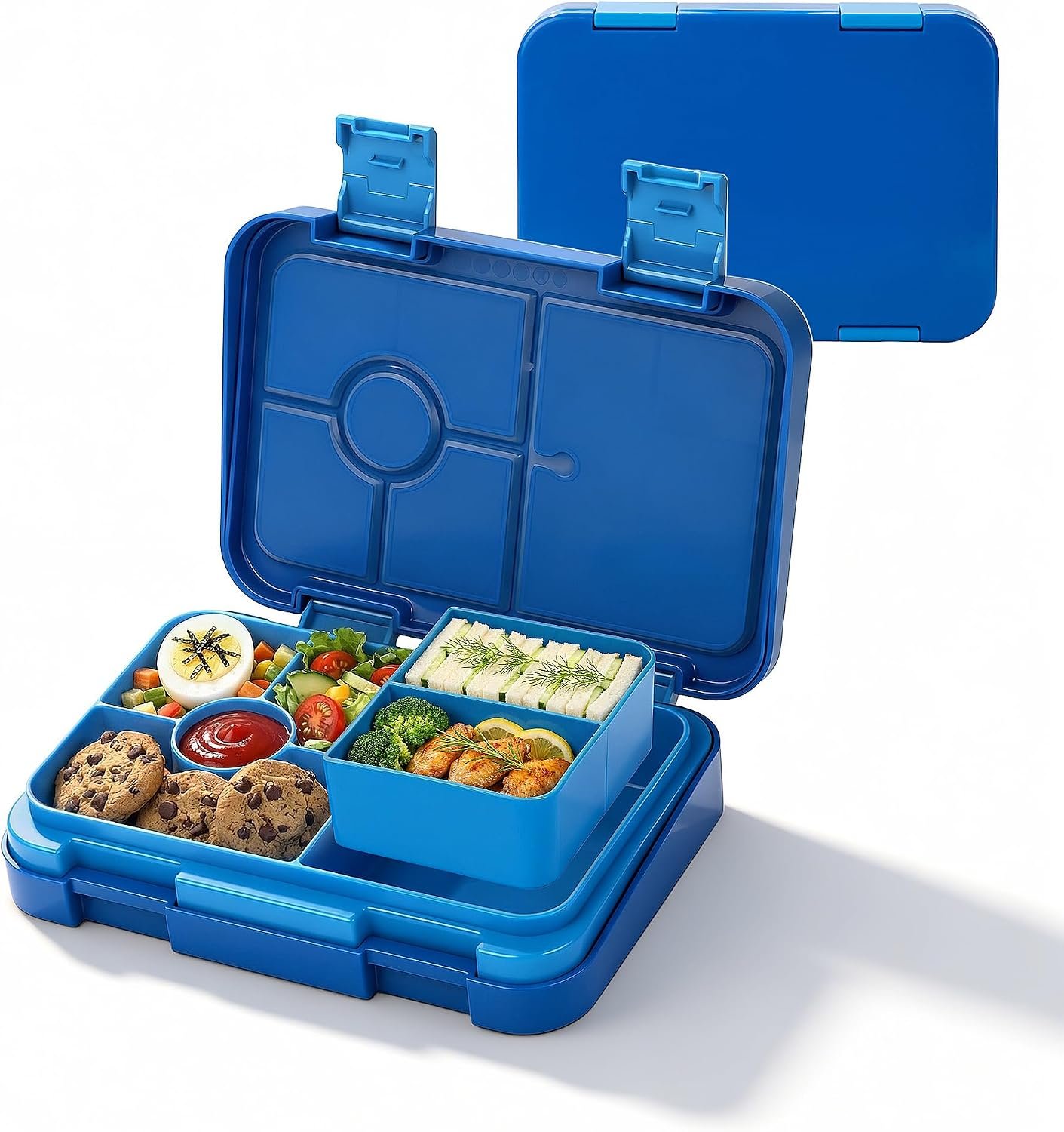 Bento Lunch Box for Kids, 5/6 Compartments, Blue | Dishwasher Safe Back to School Snack Bento Lunch Containers Boxes, Ideal Portion Sizes for On-the-Go Meal, Ages 3+, School