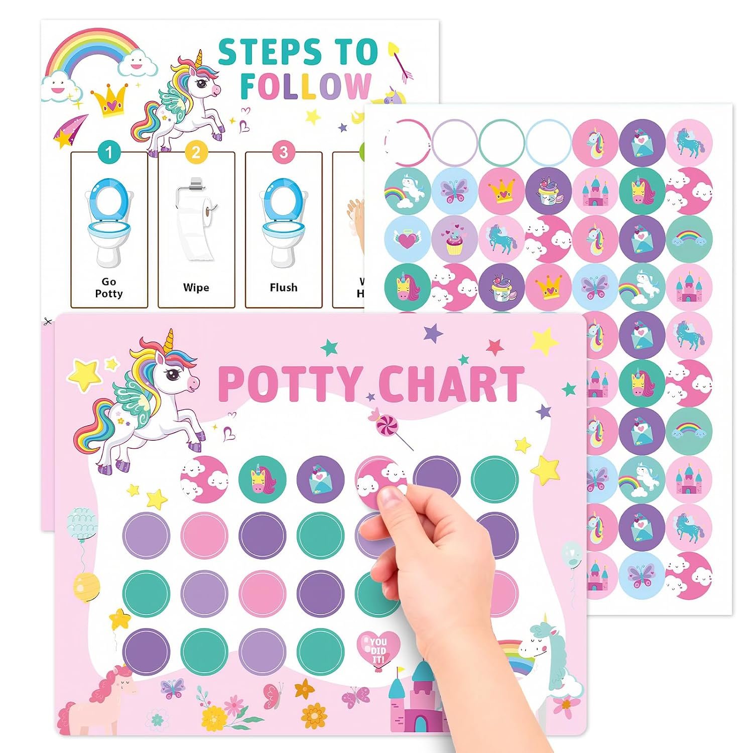 Unicorn Potty Training Chart for Toddlers, 10 Potty Training Sticker Charts with 280 Reward Stickers, Potty Reward Chart Sticker Chart for Kids, Potty Toilet Training Aid for Boys, Girls