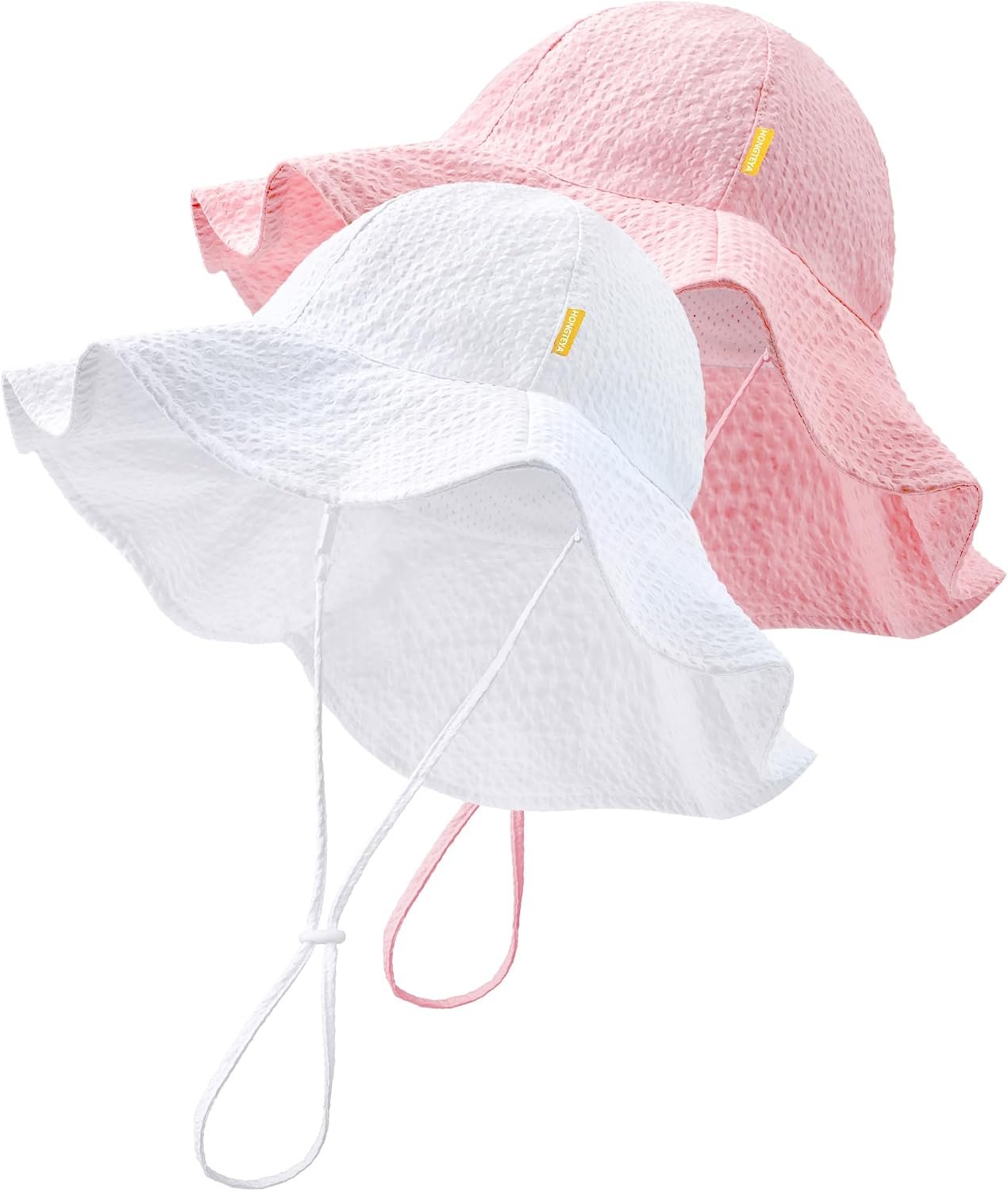 HONGTEYA Baby Sun Hat Toddler Girl Beach Hat Sun Protection Adjustable Outdoor Summer Wide Brim Bucket Hat for Infant Kids