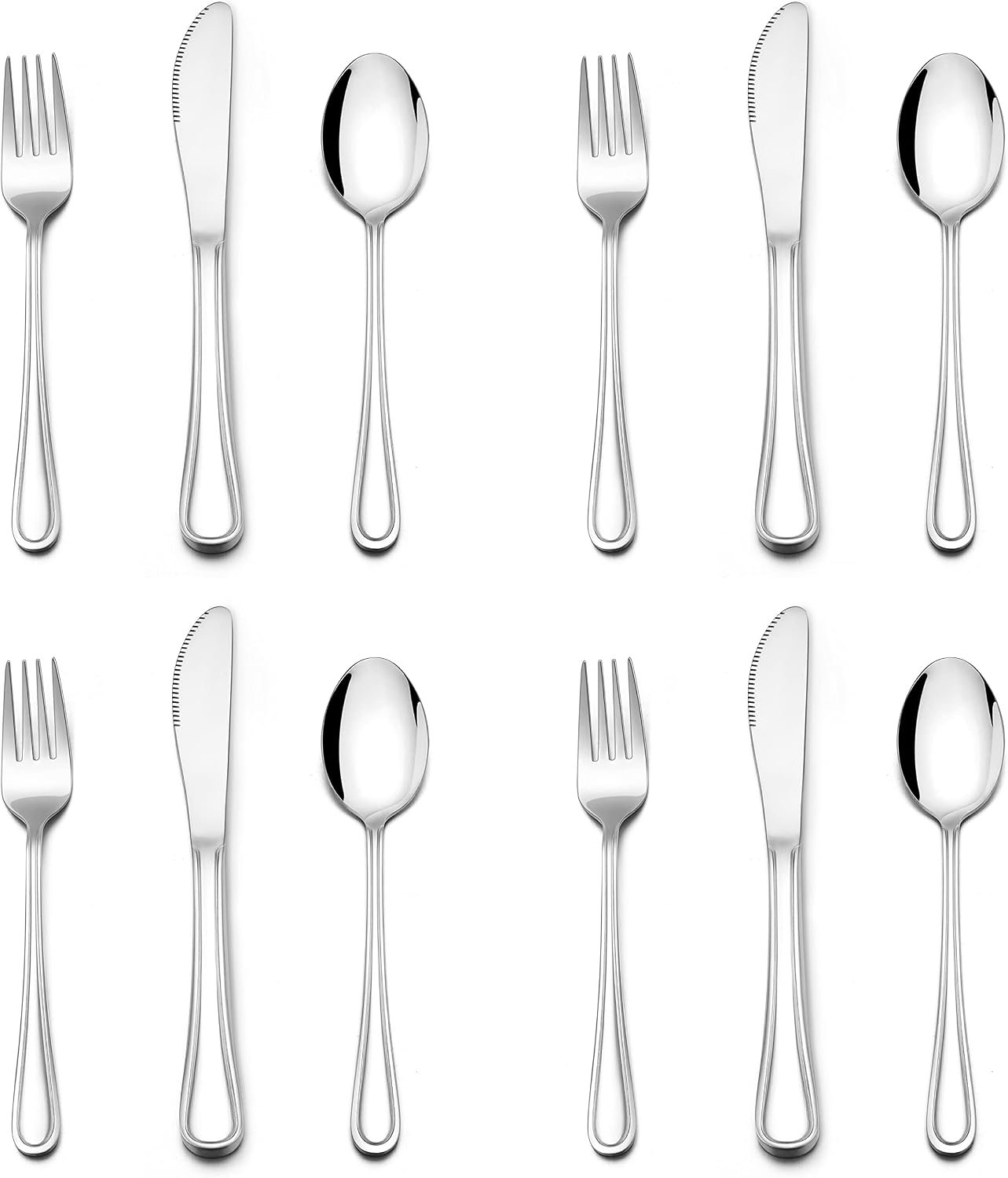 E-far 12-Piece Toddler Silverware, Stainless Steel Kids Utensils | 4 Kids Forks 4 Spoons 4 Knife Safe for Preschooler/Children, Slimline Adult Look & Small Size, Rust Free & Dishwasher Safe
