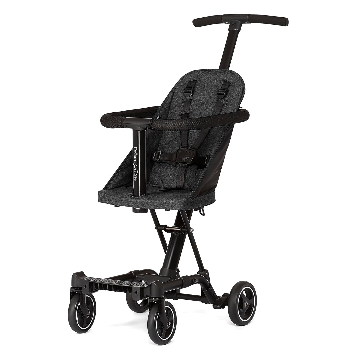 Dream On Me Coast Rider Lightweight Travel Stroller, Compact Baby & Toddler Stroller, Theme Park Approved, Quick Fold, Converts to Rider & Scooter, 45 lb Weight Capacity, Black