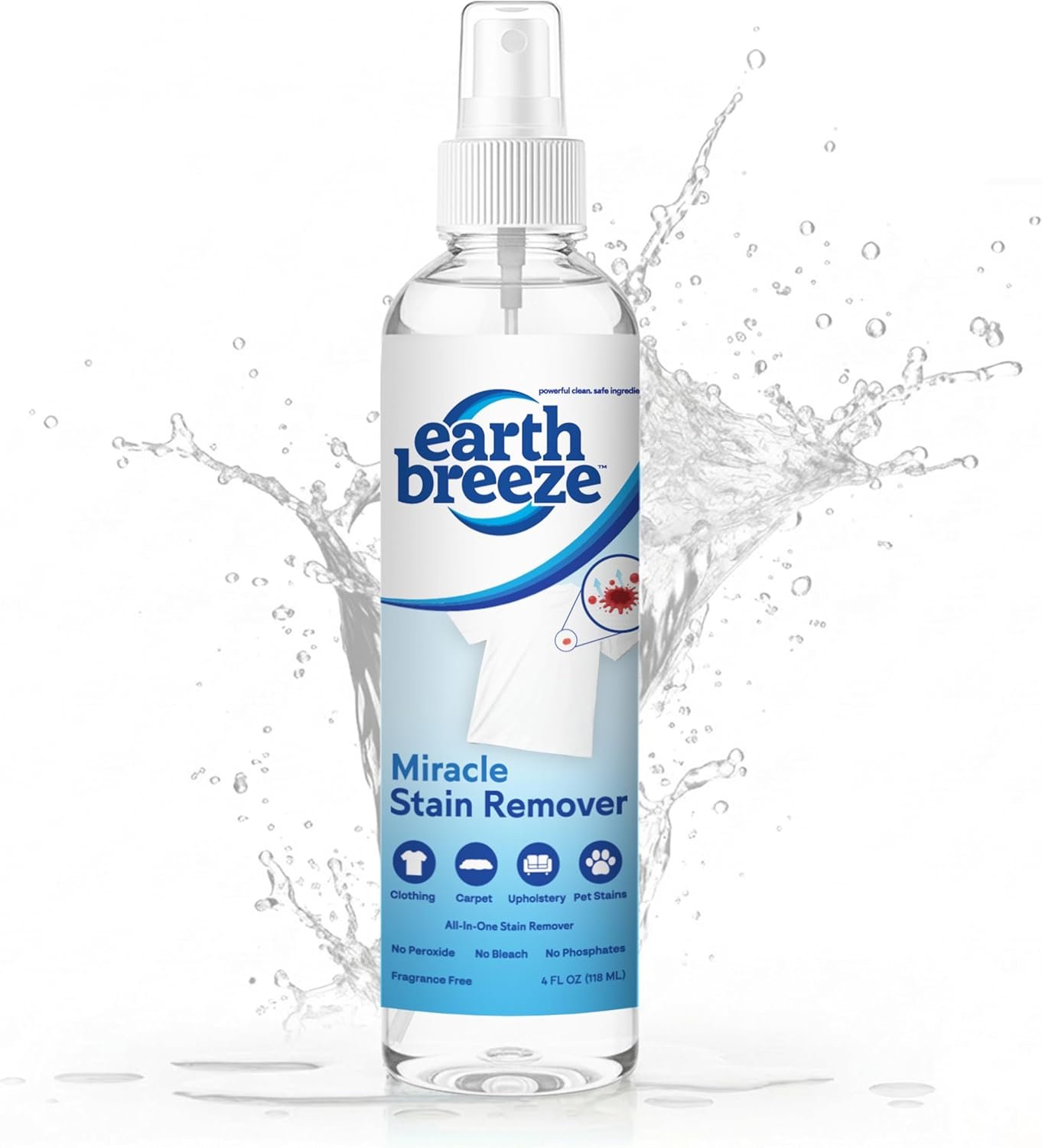 Earth Breeze Miracle Stain Remover Spray 4fl oz. | Powerful All-In-One Solution – Removes Virtually All Household Stains – No Harsh Chemicals