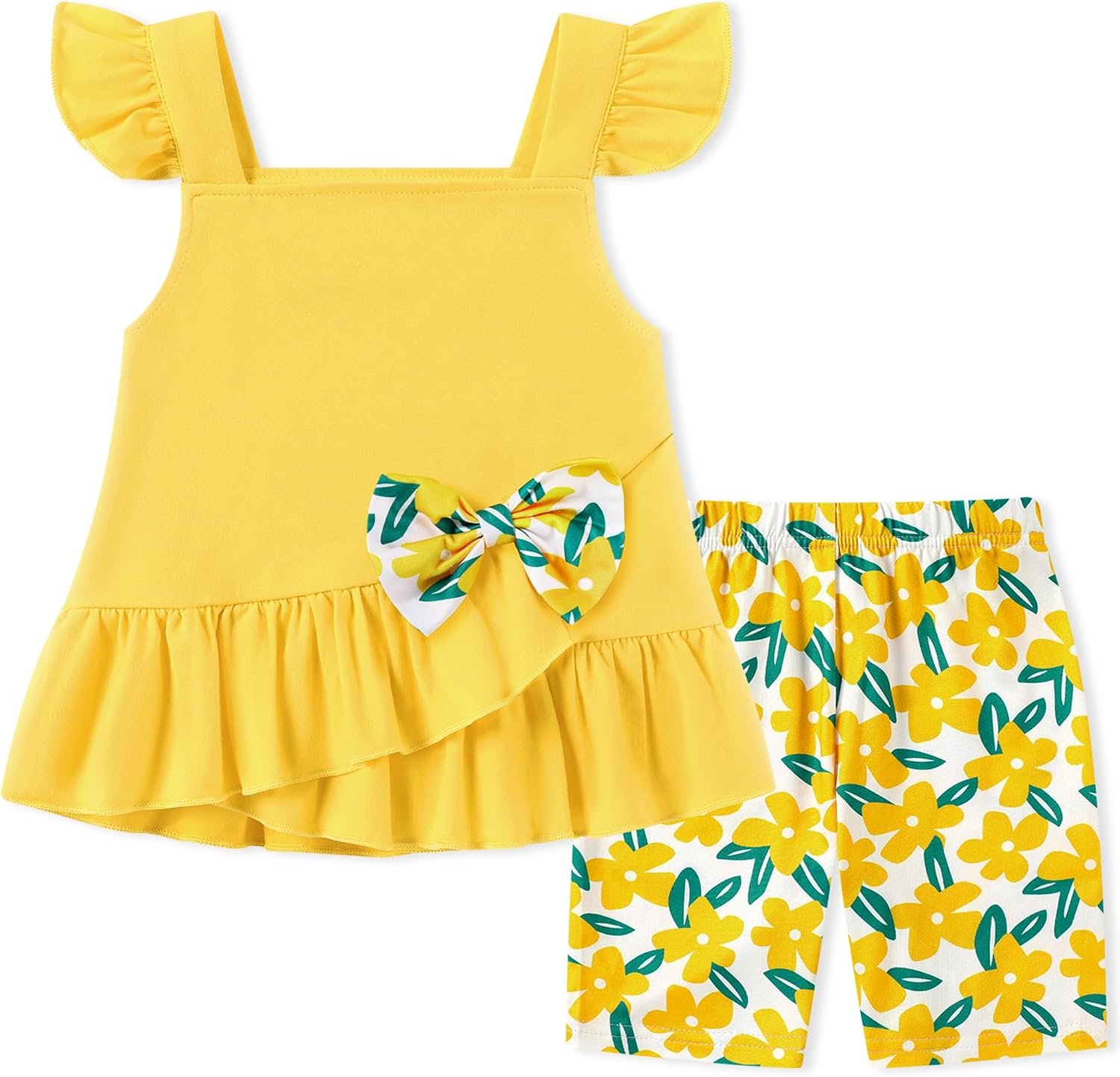 Toddler Baby Girl Clothes 12M-5T Girls Spring Summer Outfit Set | Toddler Girl Summer Clothes Sleeveless Ruffle Bowknot Top + Floral Short 2 Piece Toddler Girls Short Sets