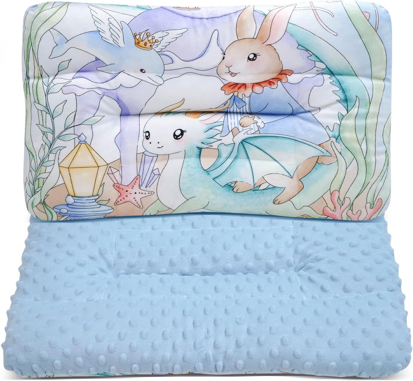 Reidio 1Pcs Toddler Pillow Double Sided Breathable Soft Cotton & Minky Dot Fabric Kids Pillow Cute Small Pillow Machine Washable (Blue Rabbit)
