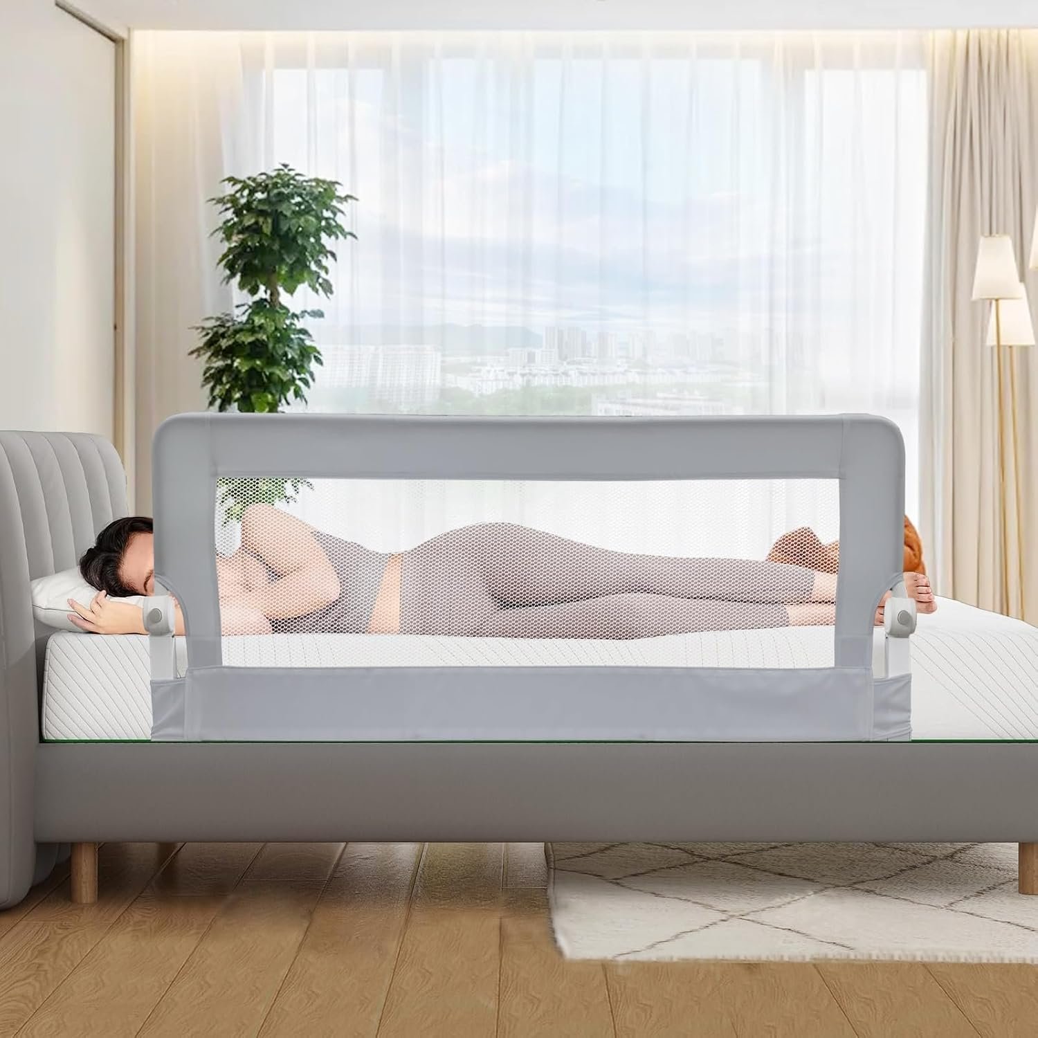 Toddler Bed Rails, 51 Inch Foldable Bed Rail for Toddlers, Baby Bed Rail Guard for Twin, Full, Queen Size Bed, Box, Platform Bed, with Reinforced Safety System