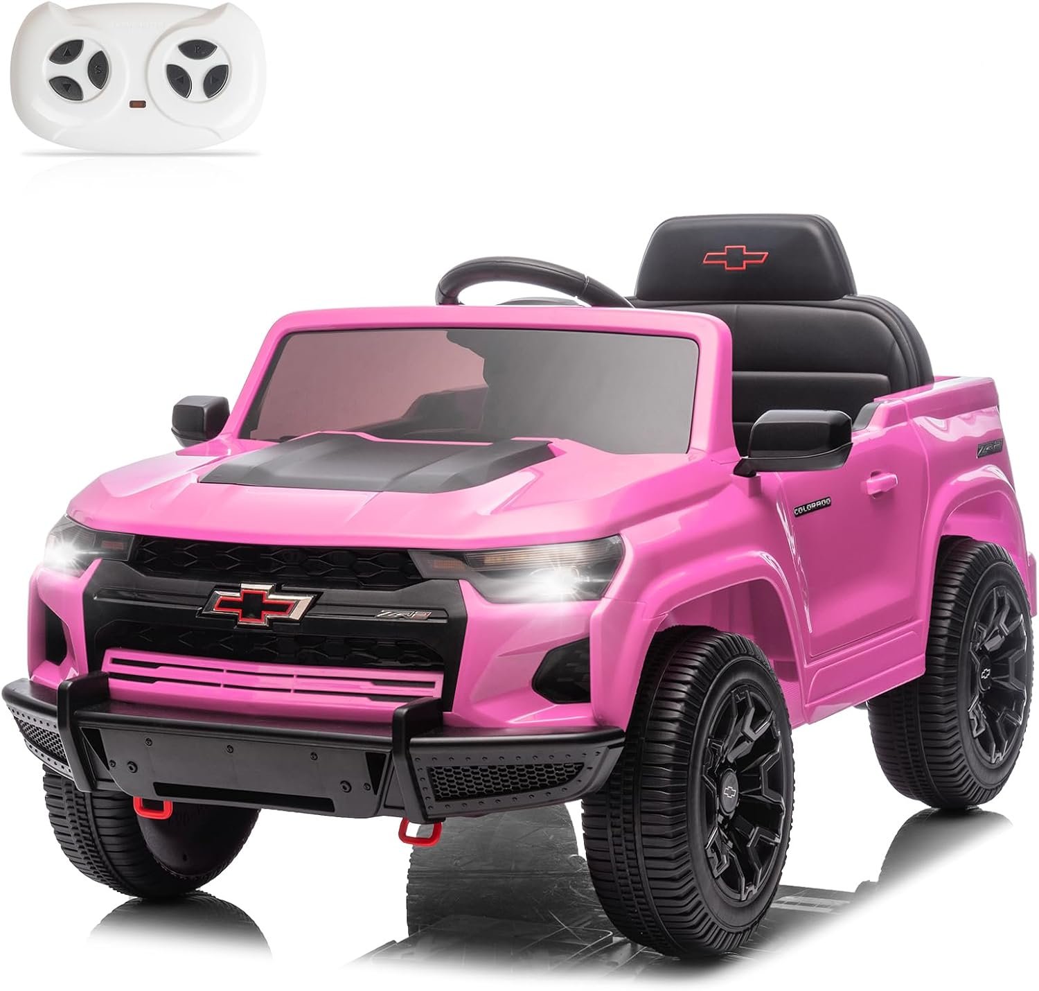 Winado 12V Licensed Chevrolet Colorado Electric Ride on Car for Kids, Pink | Ride on Toys for Toddlers w/ Remote Control, Battery Powered, Bluetooth, Soft Start, LED Lights