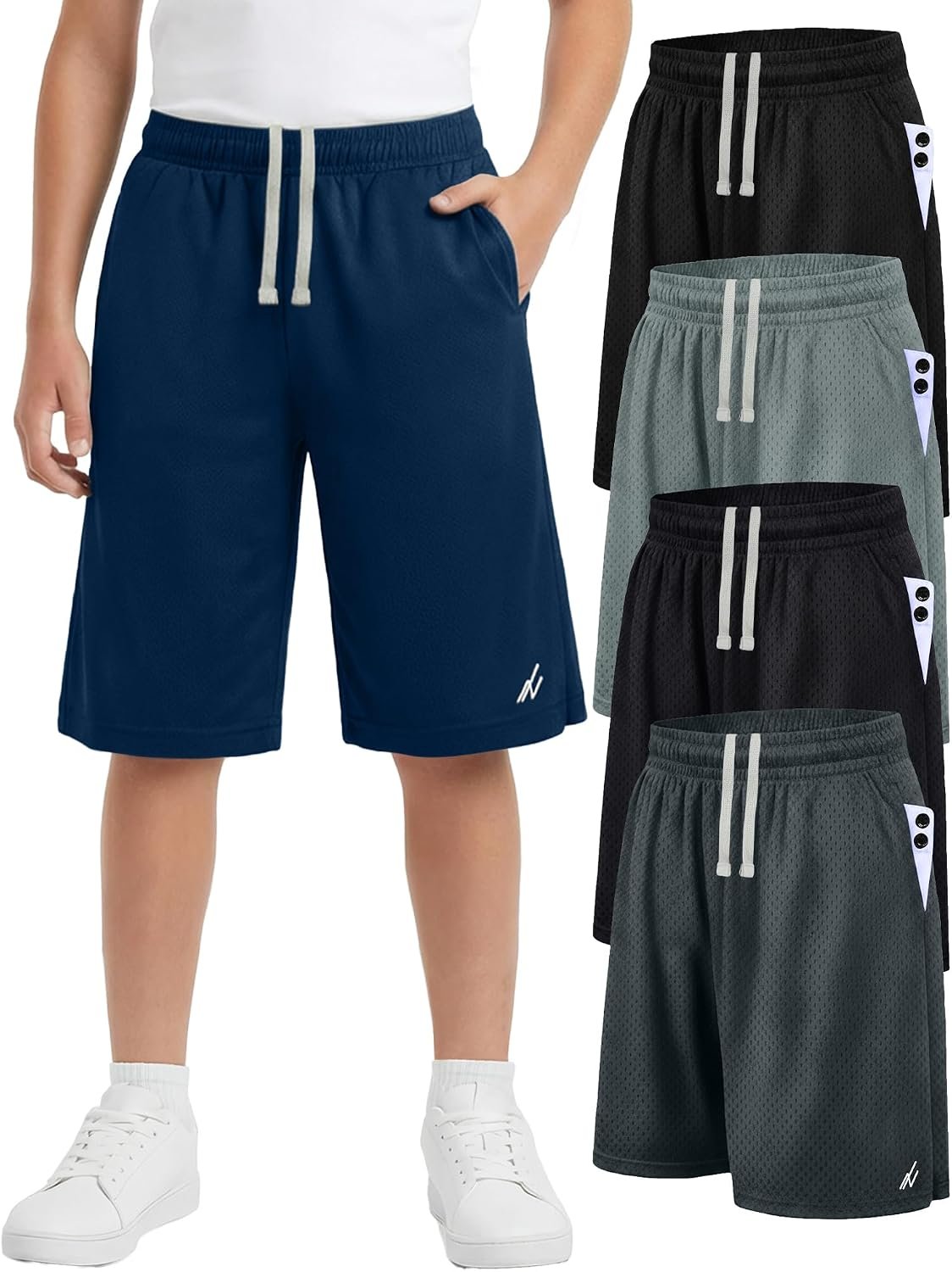 NY Threads 5 Pack Quick Dry Knit Boys Athletic Shorts Basketball Shorts