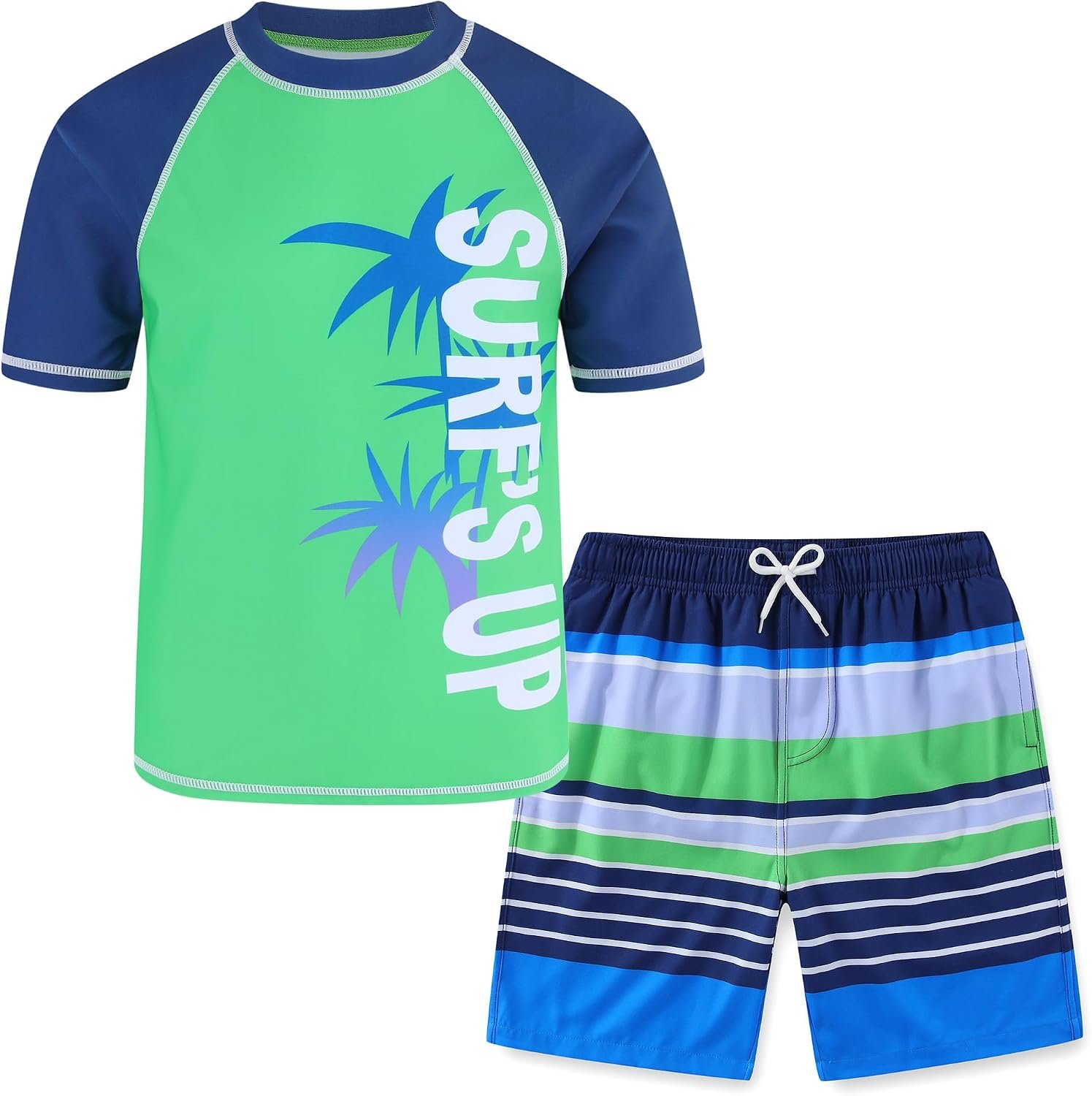 Boys Rash Guard Swim Set with Swim Trunks Bathing Suit Short Sleeve Swim Shirt Quick Dry Swimsuit Kids Swimwear Size 4-16