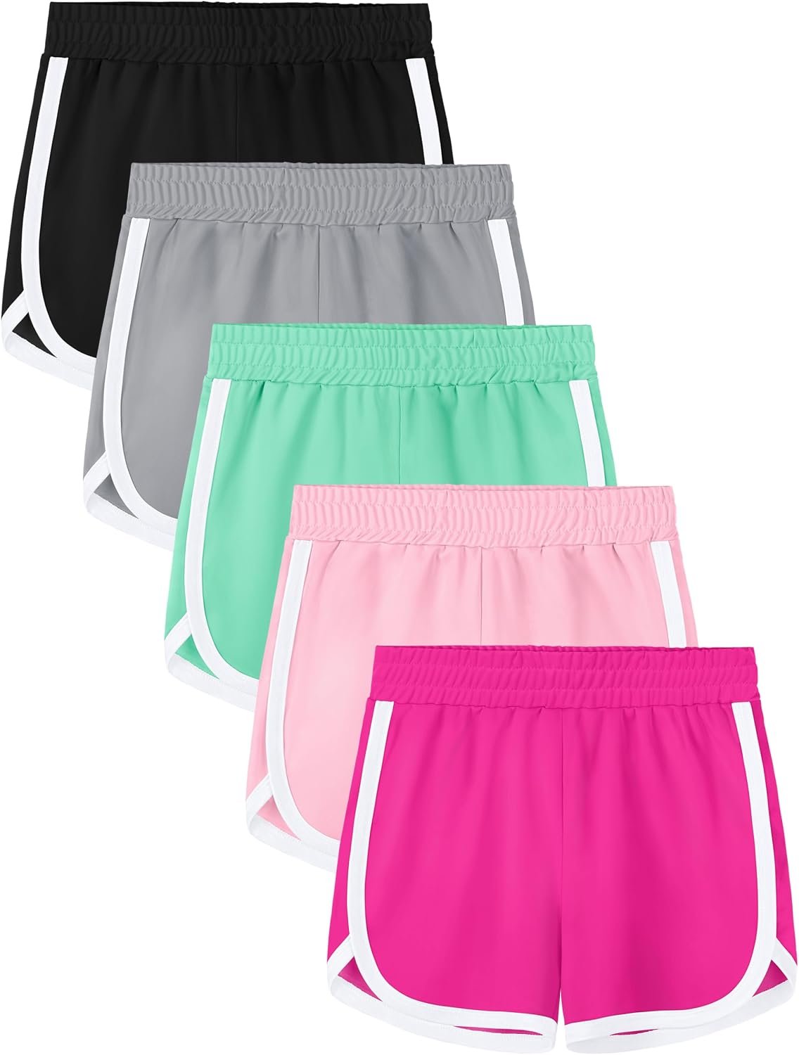 Aikuco 5 Packs Girls Shorts Toddler Soccer Athletic Running Dolphin Active Gym Workout Kids Quick Dry Shorts for Girls