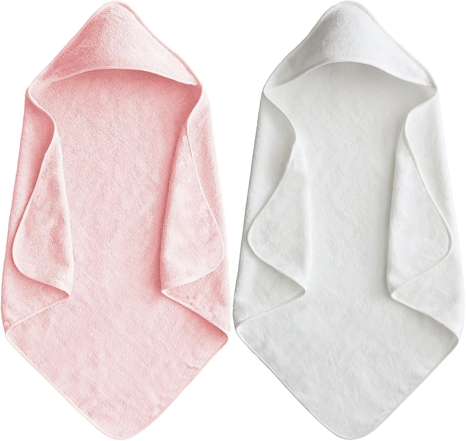 Baby Hooded Bath Towel 31.5″x31.5″ Ultra Absorbent Cloud-Soft Cozy Coral Fleece, for Newborn Infant Toddler Up to 3 Years, Unisex Bathrobe Blanket 2PCS(White Pink)