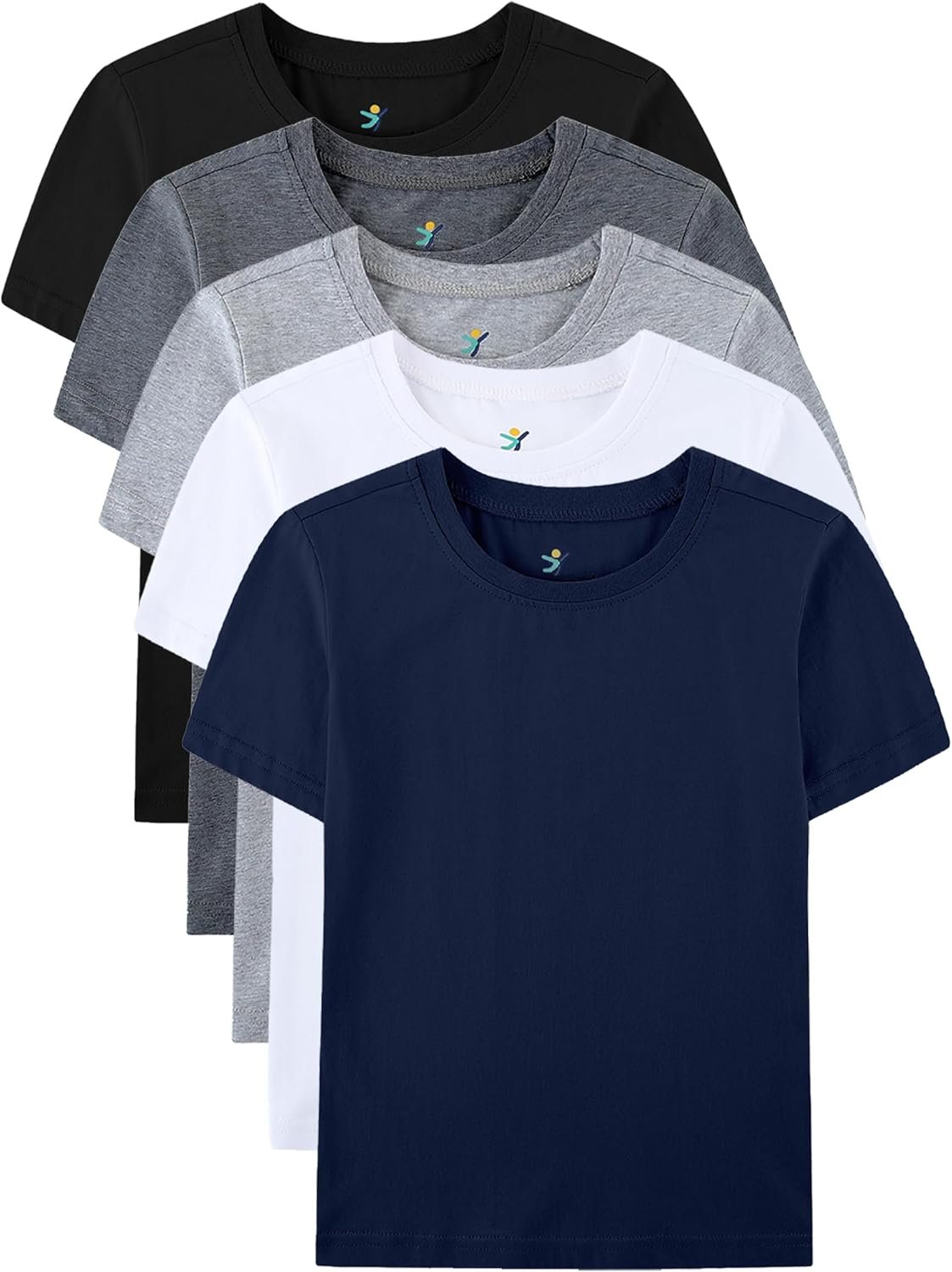 Boys T-Shirts 5 Pack,100% Cotton Jersey Short Sleeve Crew Neck Shirts for Boys School,Daily and Sports Wear 4-16 Years