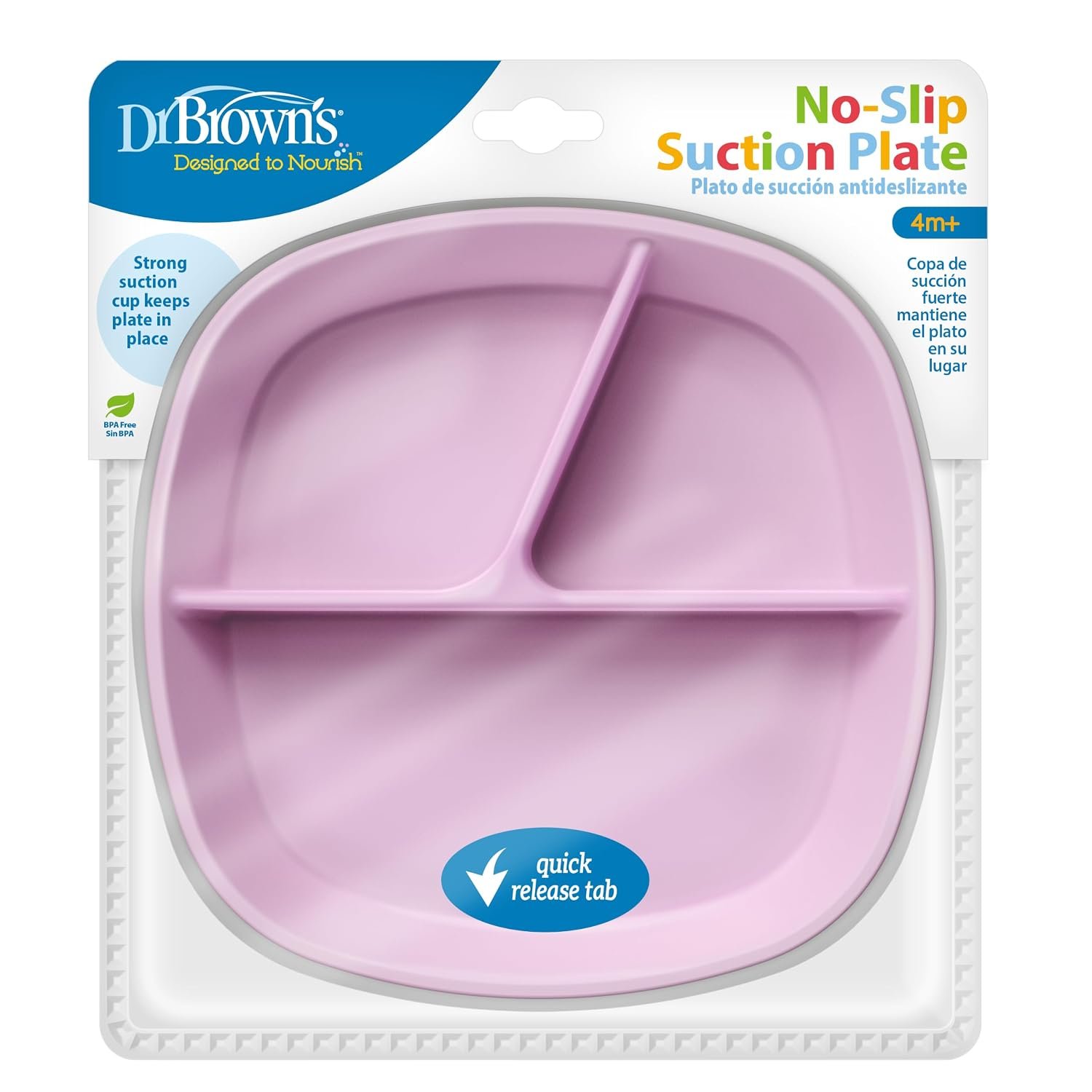 Dr. Brown’s No-Slip Suction Plate for Baby and Toddler, 4m+, 1-Pack, Lilac | Dr. Brown’s Designed to Nourish, No-Slip Suction Plate for Babies and Toddlers, 3 Divided Sections, BPA-Free, 4m+, 1-Pack