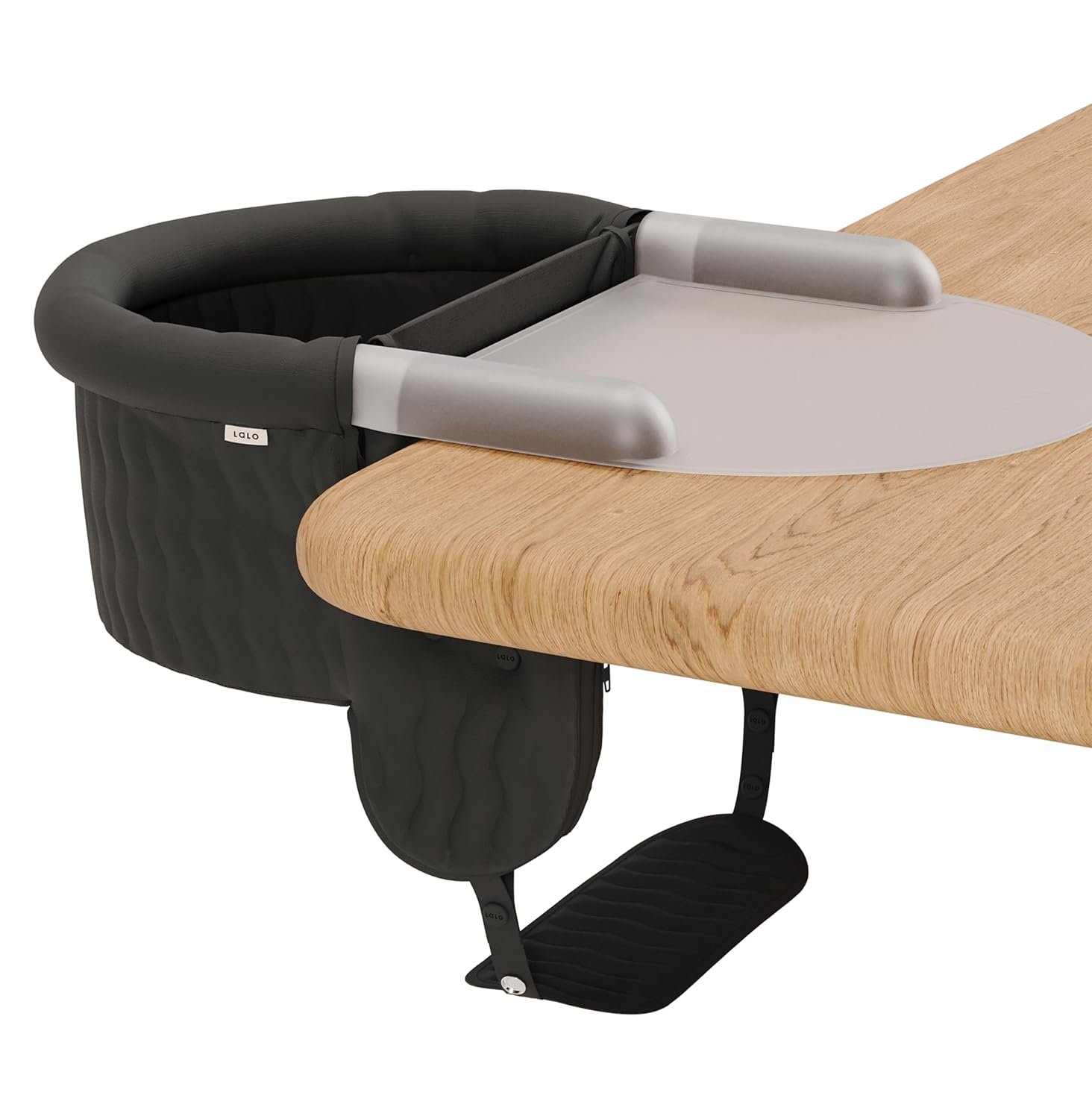 Lalo – The Hook-On Chair with Tray and Footrest – Portable High Chair for Babies and Toddlers up to 37lbs – Compact, Easy-to-Use Design – Fits Tables 0.8” to 2.95” Thick – Travel Bag Included
