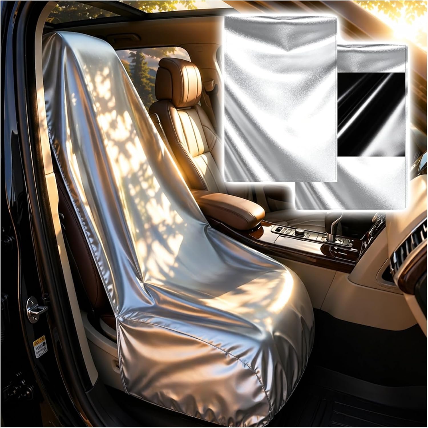 Car Seat Sun Shade Cover,Titanium Silver Front Seat Covers for Cars with Foldable Design,Portable Car Seats Shade for Dust Protection & Heat Blocking & Temperature Reduction