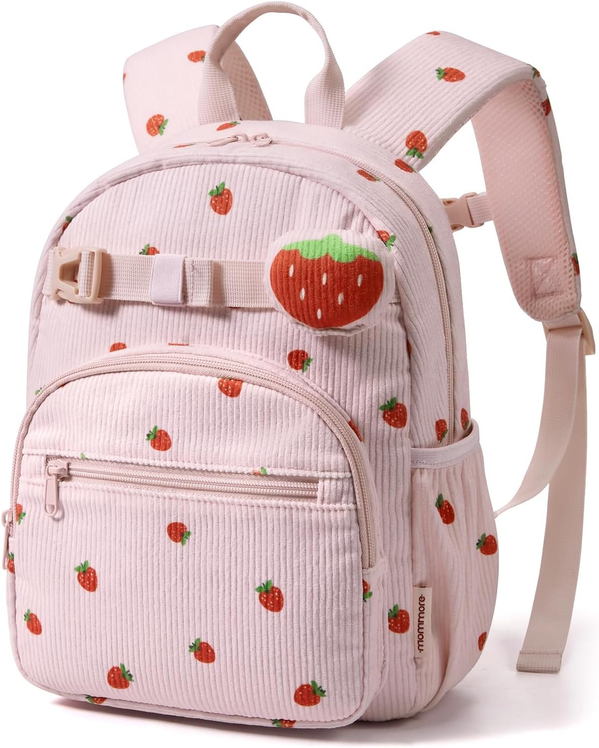 mommore Toddler Backpack for Girls 2-4, Corduroy Girls Backpack Kids Bookbag for School, 13″ H Cute Preschool Kindergarten Daypack – Strawberry