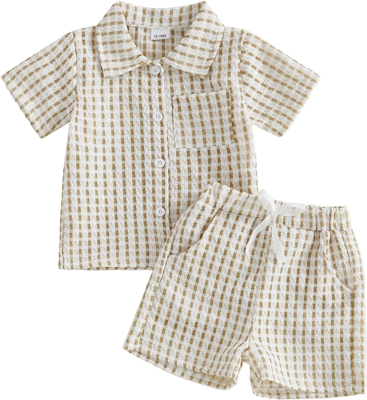 BemeyourBBs Toddler Baby Boy Summer Clothes Button Down Shirt Tops and Shorts Set with Pocket 2 Piece Outfits