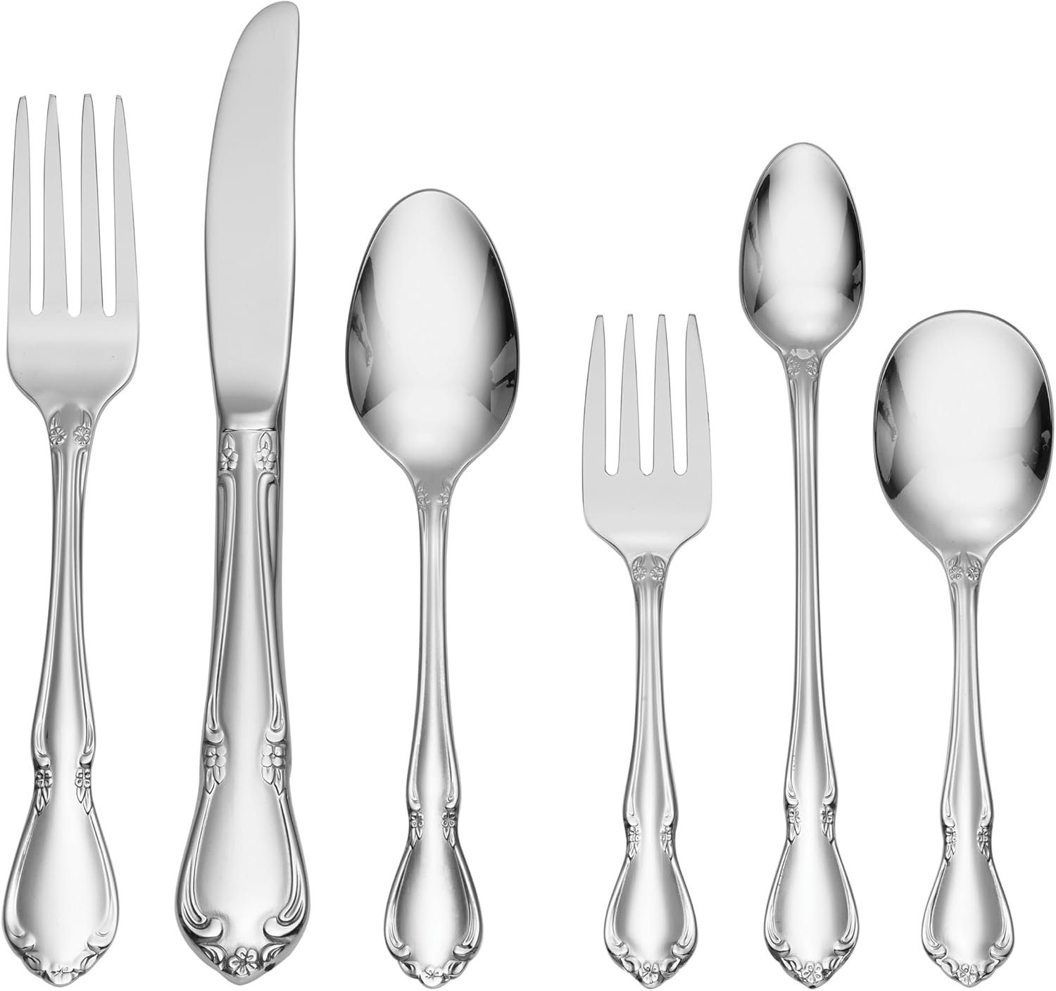 Oneida Silverware Set, Chateau 6-Piece Child Progress Flatware Set, Service For 1, 18/10 Stainless Steel Dishwasher Safe, Baby Spoons, Baby Fork, Child Spoon Fork Knife, Kid Utensils (Silver 6 Piece)