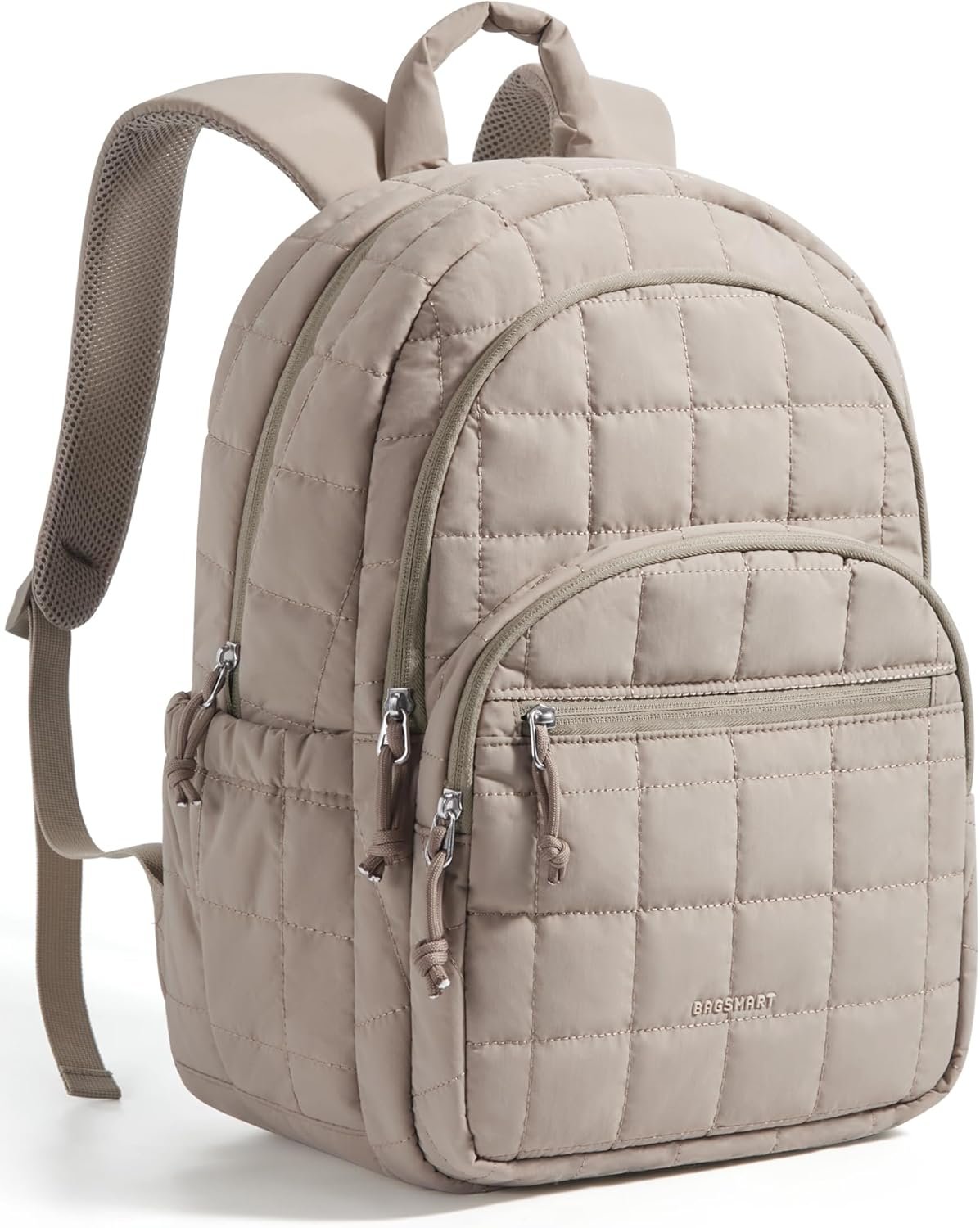 BAGSMART Travel Backpack for Women, 15.6″ College Laptop Backpack, Camel | Fits 15.6″ Laptop, Personal Carry-on Size with Trolley Sleeve, Quilted Style for College Nurse Teacher, Water-Resistant