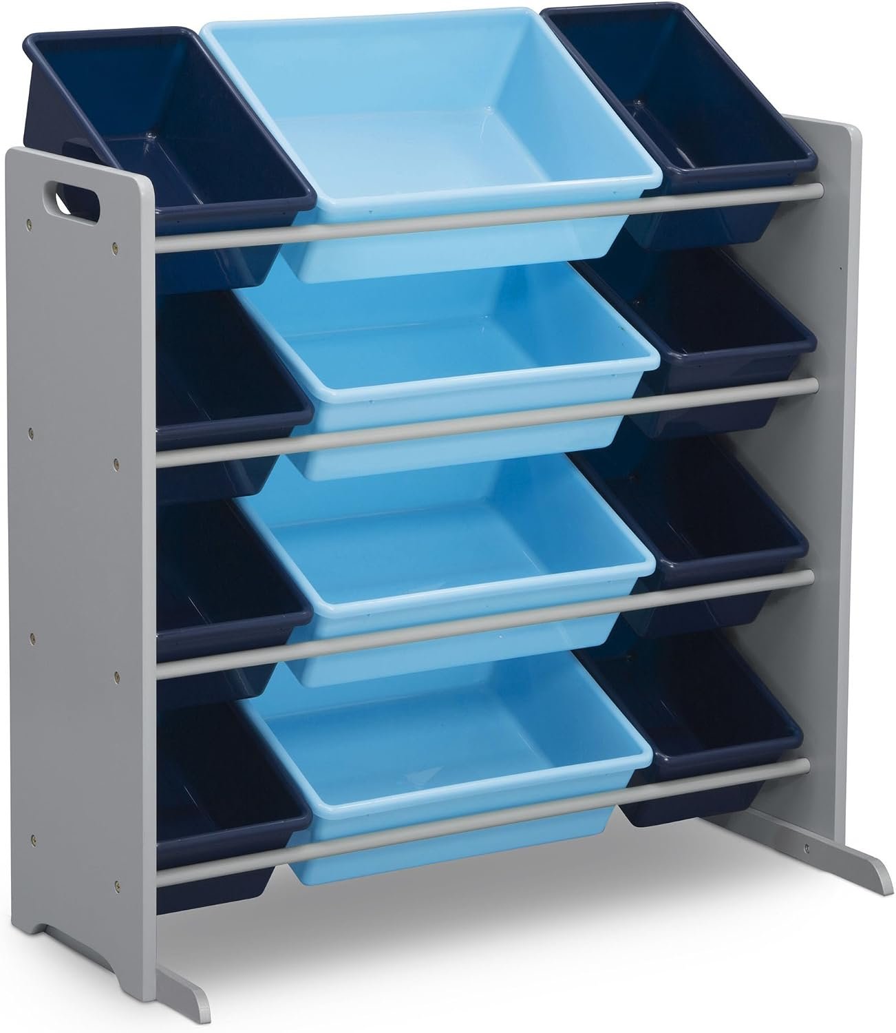 Delta Children Kids Toy Storage Organizer with 12 Plastic Bins – Greenguard Gold Certified, Grey/Blue