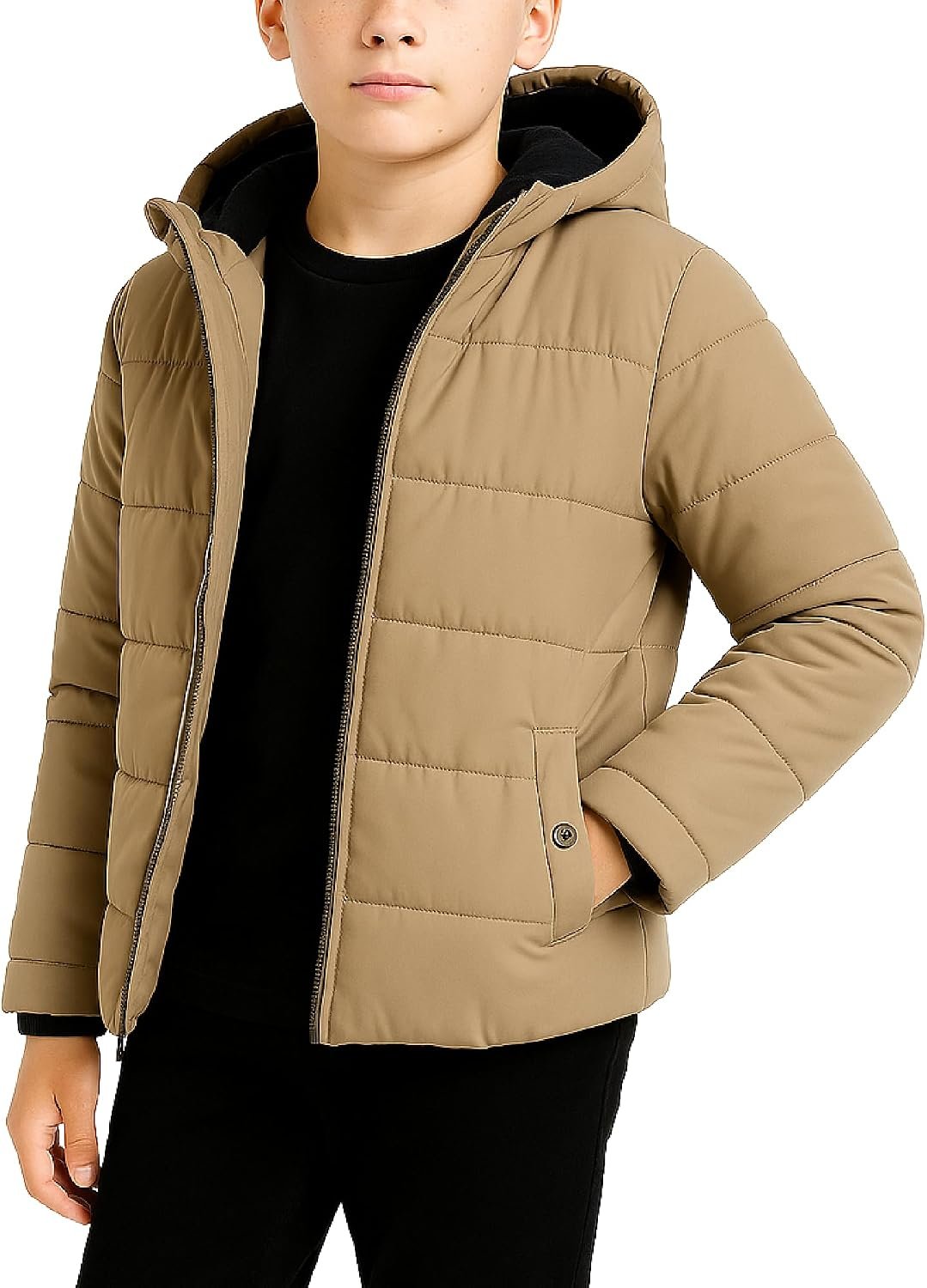 Perry Ellis Boys Fleece-Lined Hooded Packable Puffer Jacket (4-20) | Warm Insulated Winter Outerwear, Cozy Everyday Coat, Easy-Pack Layer for Cold-Weather Play, School, and Travel