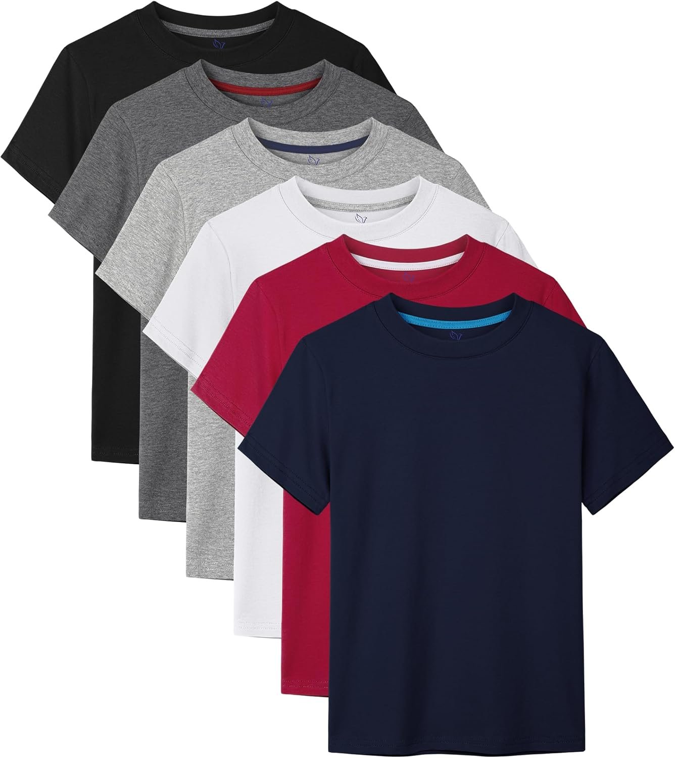 6 Pack Boys Shirts Cotton Short Sleeve T-Shirts for Boys Kids Clothes Tops | Soft Breathable Cotton, Contrast Trim Neckline, Tagless, Smooth Seamless Lining, Outdoor, School & Daily Wear for Boys 2T–18Y