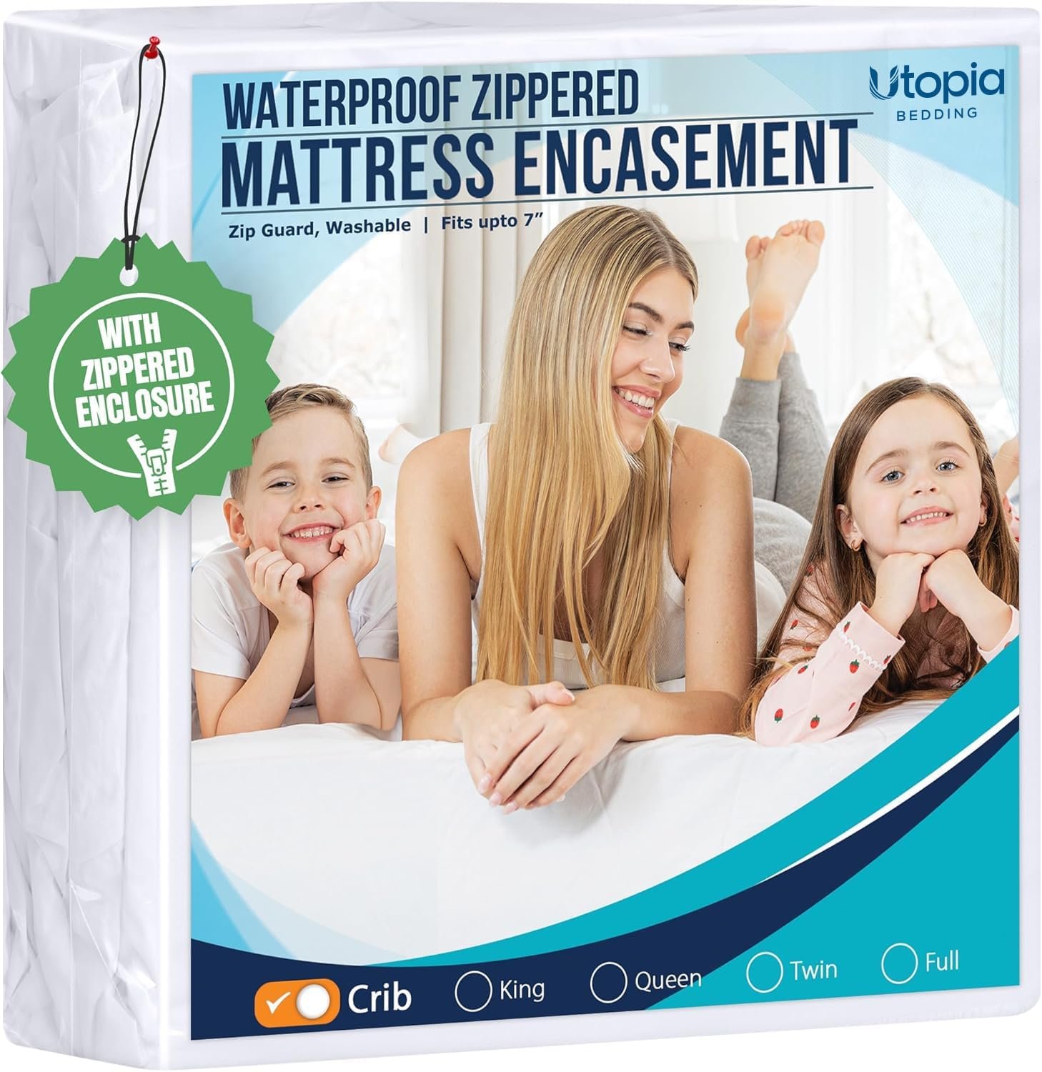 Utopia Bedding Crib Size Mattress Protector Zippered, 100% Waterproof | Bed Bug and Dust Mite Proof Mattress Encasement, Absorbent 6 Sided Mattress Cover fits upto 7″ deep, Machine Washable