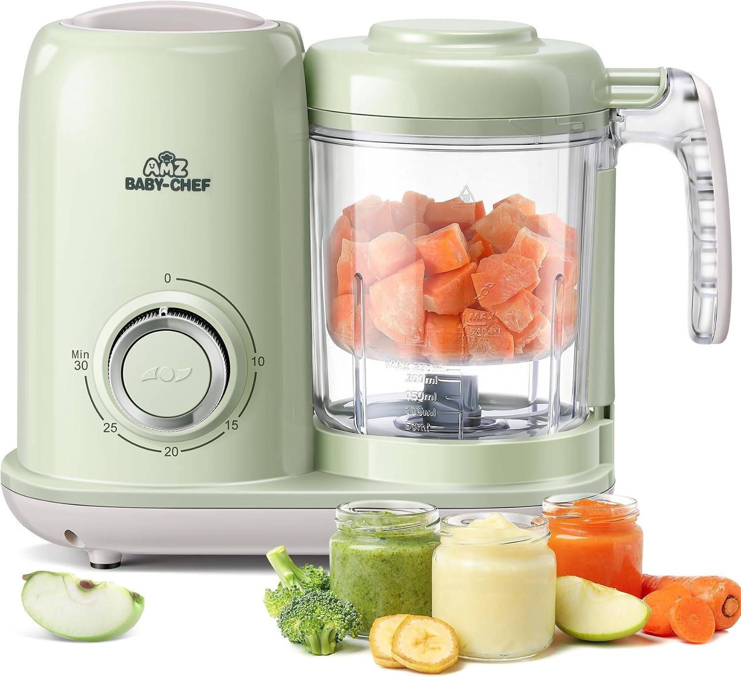 AMZBABYCHEF Baby Food Maker, 4 in 1 Baby Food Processor and Steamer, Puree Blender, Multifunctional Baby Puree Maker, Dishwasher Safe (Green)