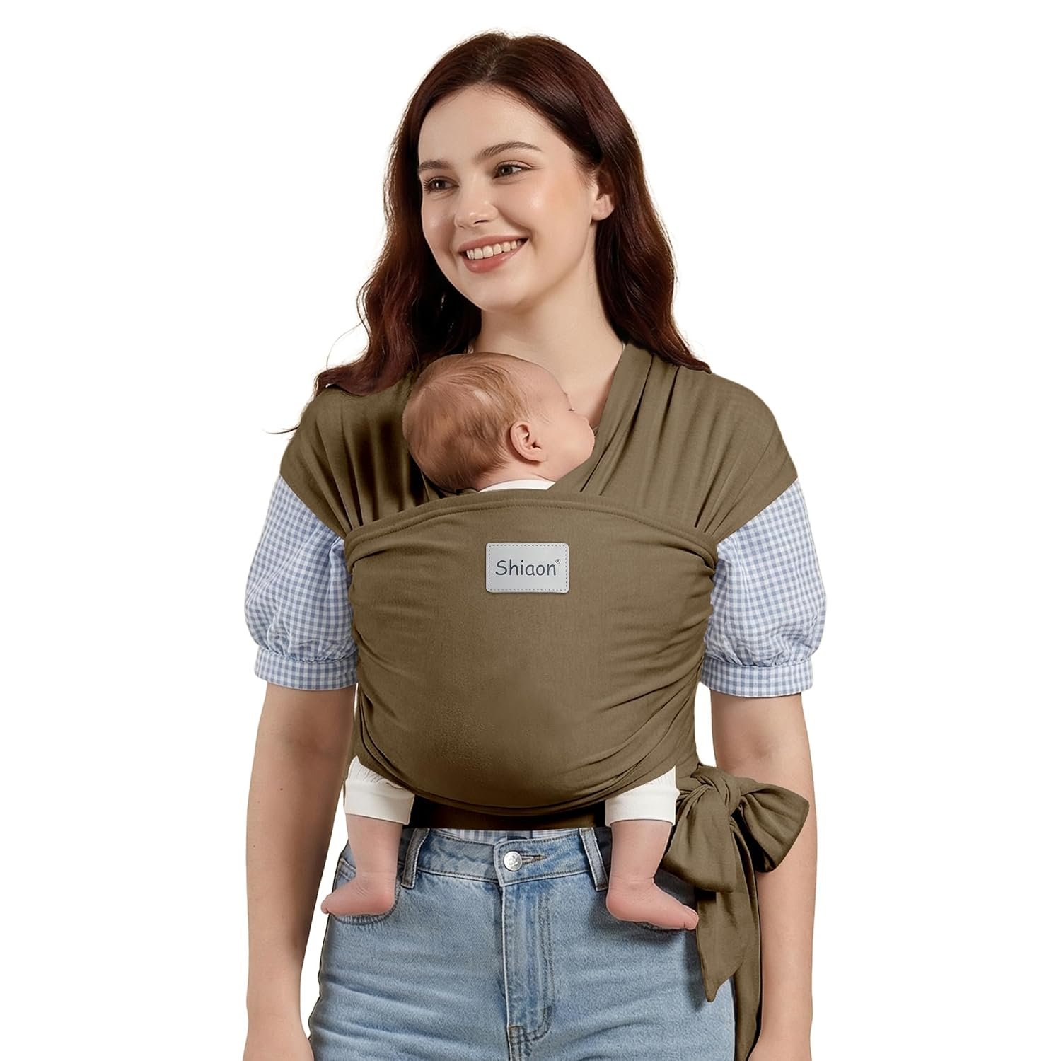 Baby Wrap Carrier, Baby Carrier Wrap Newborn(7-35lbs), Cotton Baby Sling Carriers Wearing Wrap Hands Free, Cozy Newborn Wrap One Size Fits All, Brown