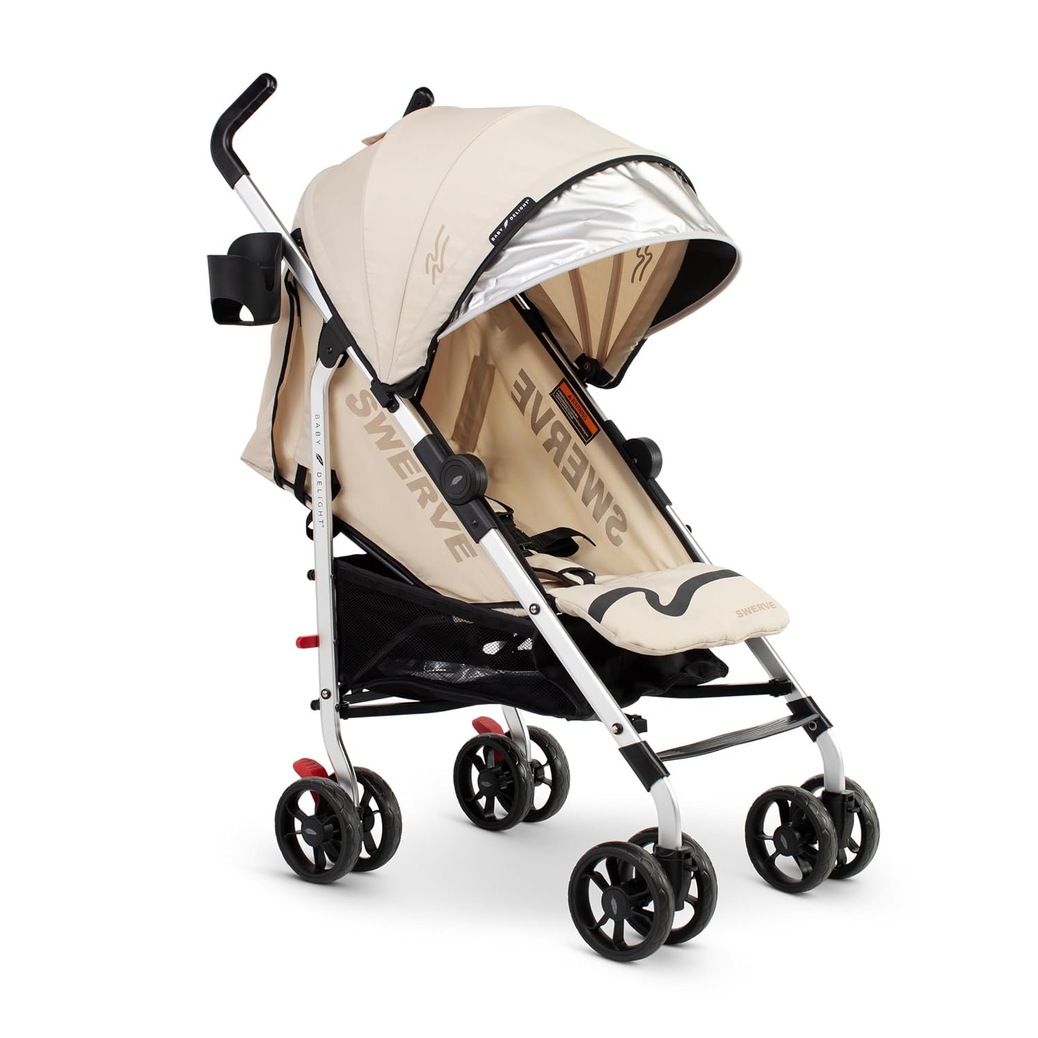 Baby Delight Lightweight Swerve Stroller, Tan | For Travel & Everyday, Multi-Position Recline, 5 Point Safety Harness, Removable Canopy, Compact Fold, Extra Storage