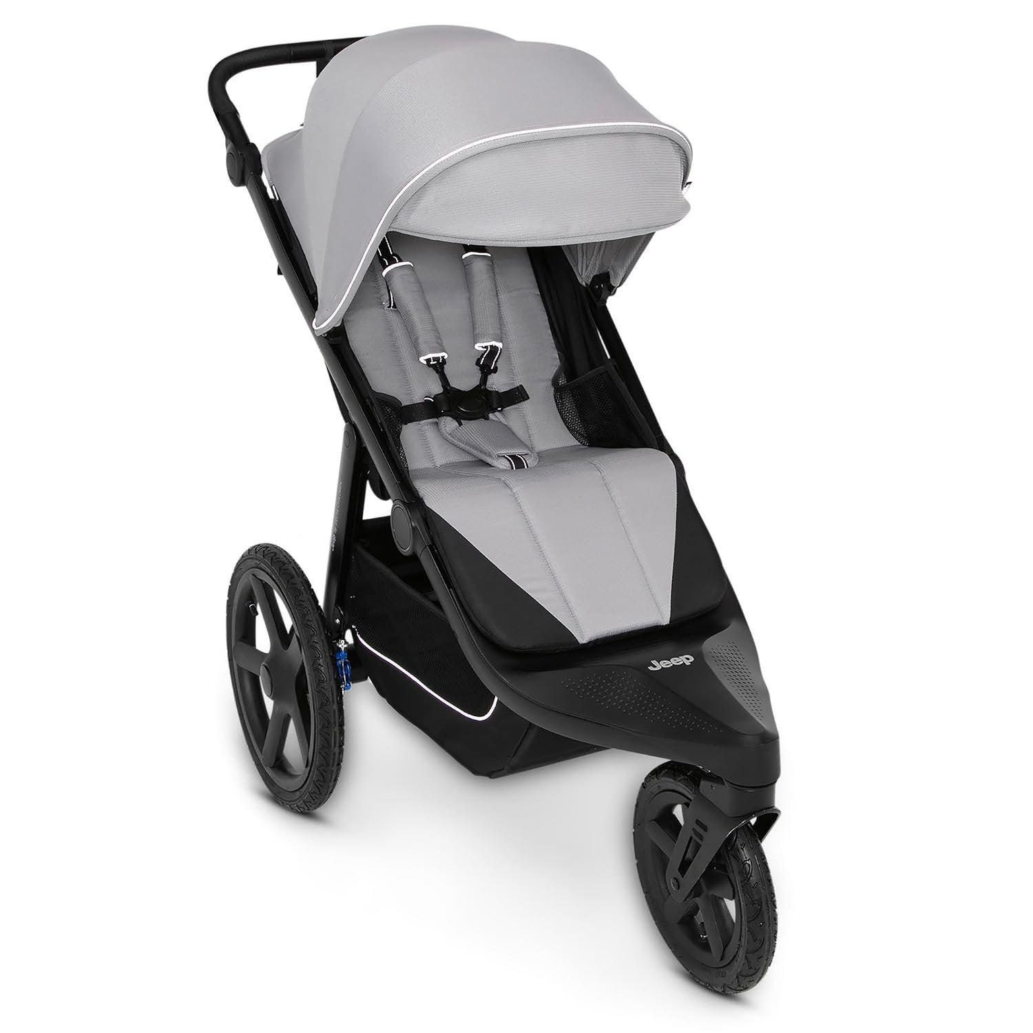 Delta Children – Jeep PowerGlyde Pro Jogging Stroller – 1-Step Back Brake & Hand Deceleration Disc Brakes for Speed Control – 1 Hand Fold, Soft Gray
