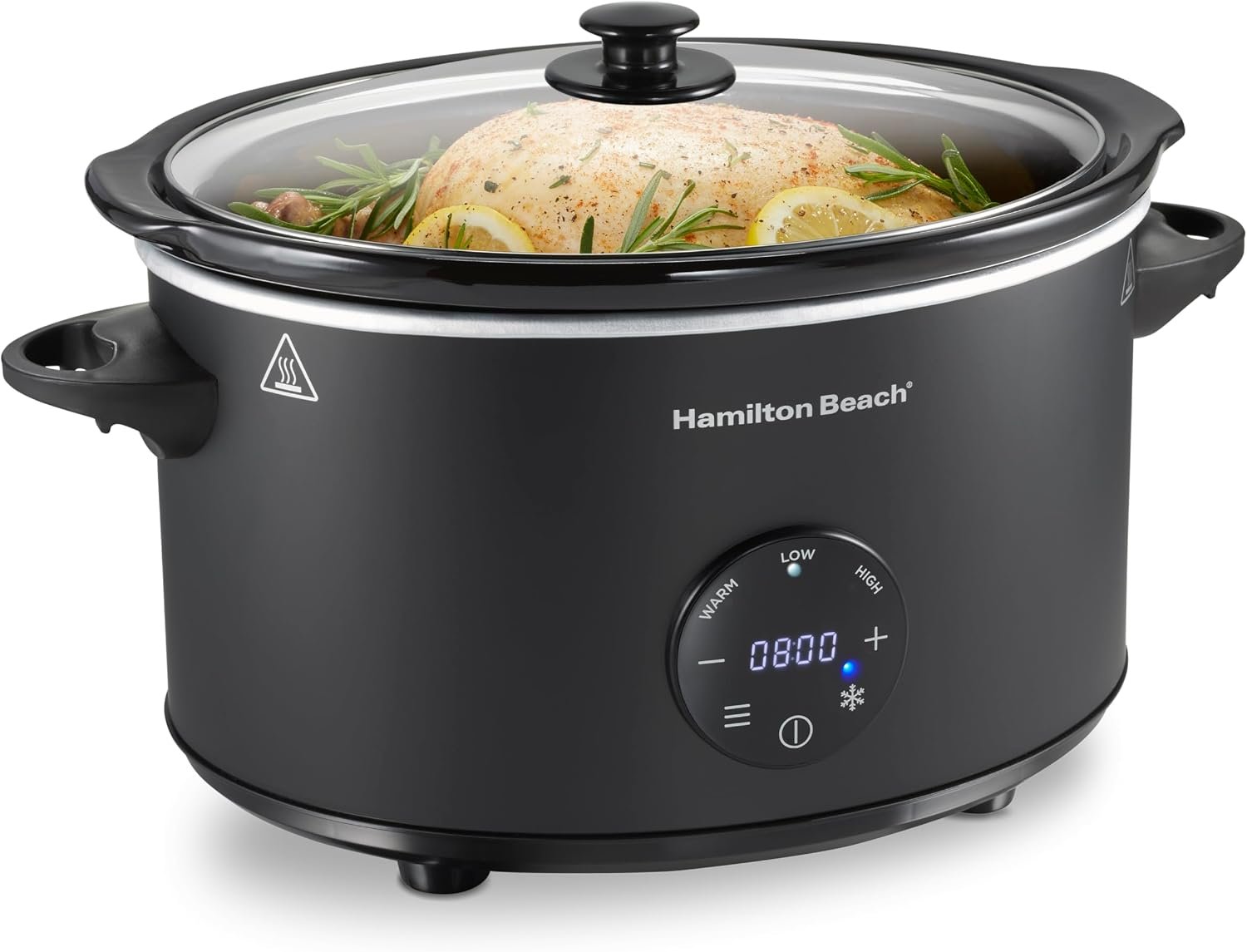 Hamilton Beach 6 Quart Set & Forget Programmable Slow Cooker | Flexible Programming + Defrost | Adjustable Countdown Timer | Dishwasher Safe Stoneware Crock & Glass Lid | Black | 33765