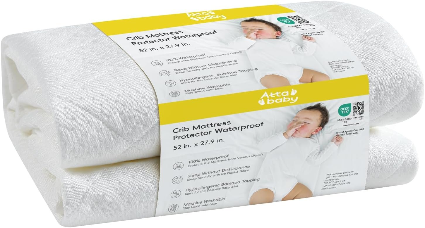 Viscose Derived from Bamboo Crib Mattress Protector, 100% Waterproof, Oeko-TEX Certified Baby Mattress Cover, for Standard Crib & Toddler Bed, Machine Washable & Dryer-Friendly, 52” x 28”