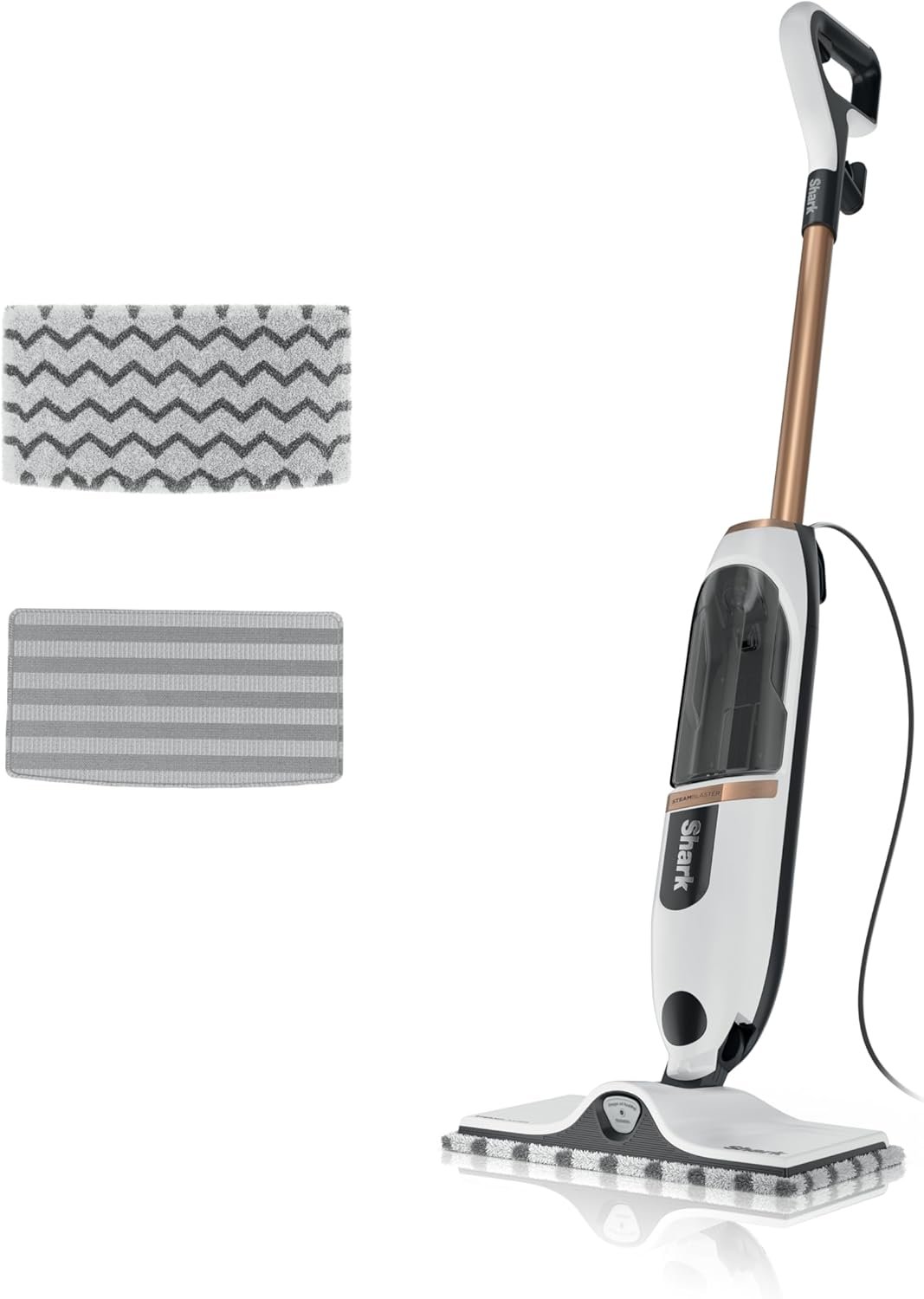 Shark SteamSpot Steam Mop with Steam Blaster Technology, White, S2001 | 3 Steam Modes, 2 Washable Dirt Grip Pads, XL Removable Tank, Lightweight, Targeted Steam, Steam Sanitization on Hard Floors